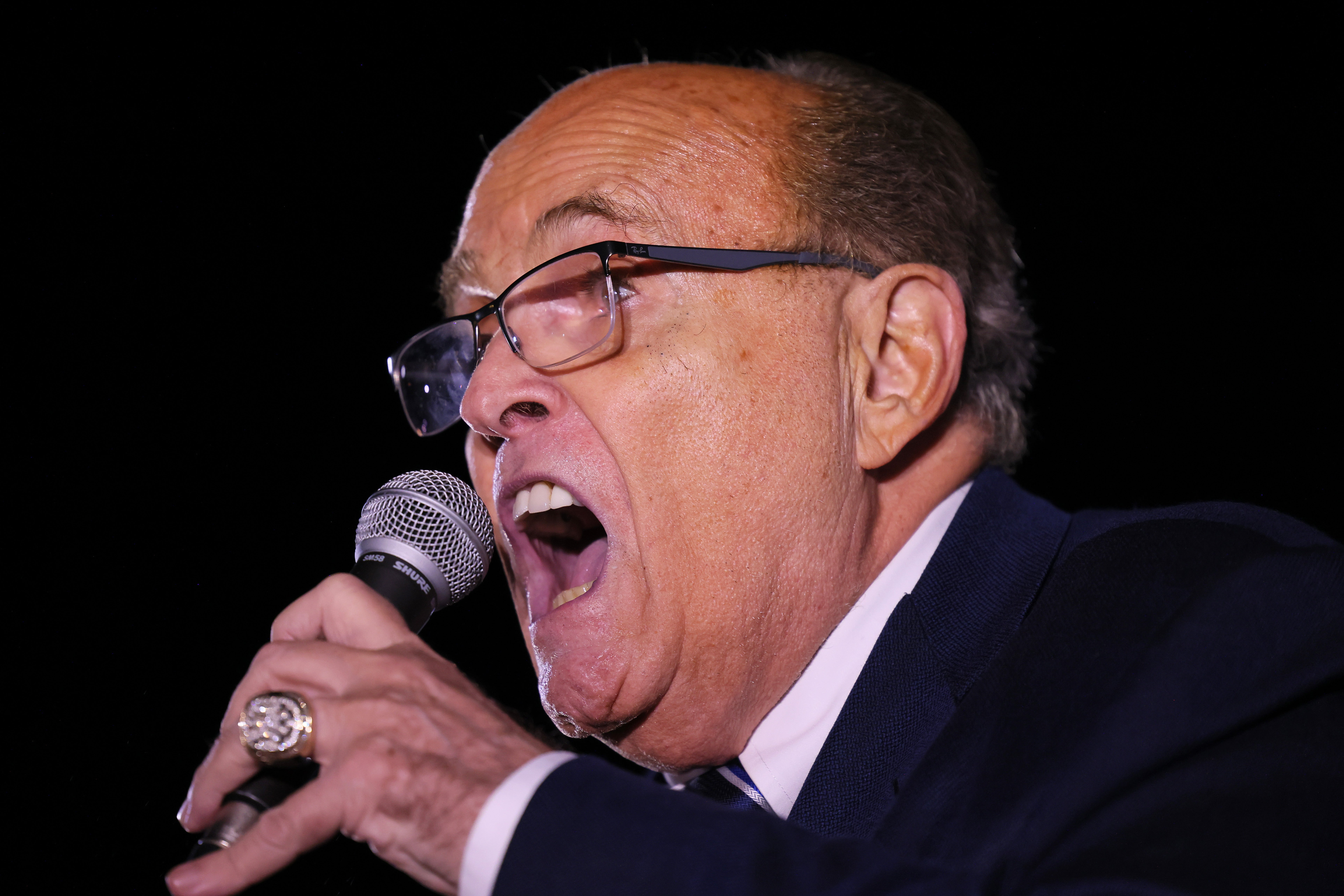 Giuliani speaks during a campaign event for Republican gubernatorial nominee for Lee Zeldin in 2022