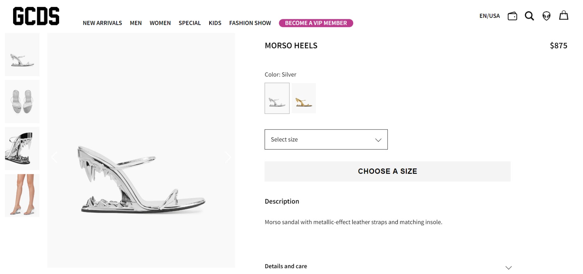 A screenshot of Giuliano Calza’s GCDS website showing a pair of heels that he has accused Shein of copying