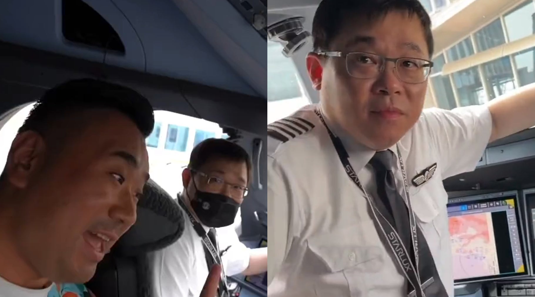 Sam Chui, left, in the cockpit with Chang Kuo-wei