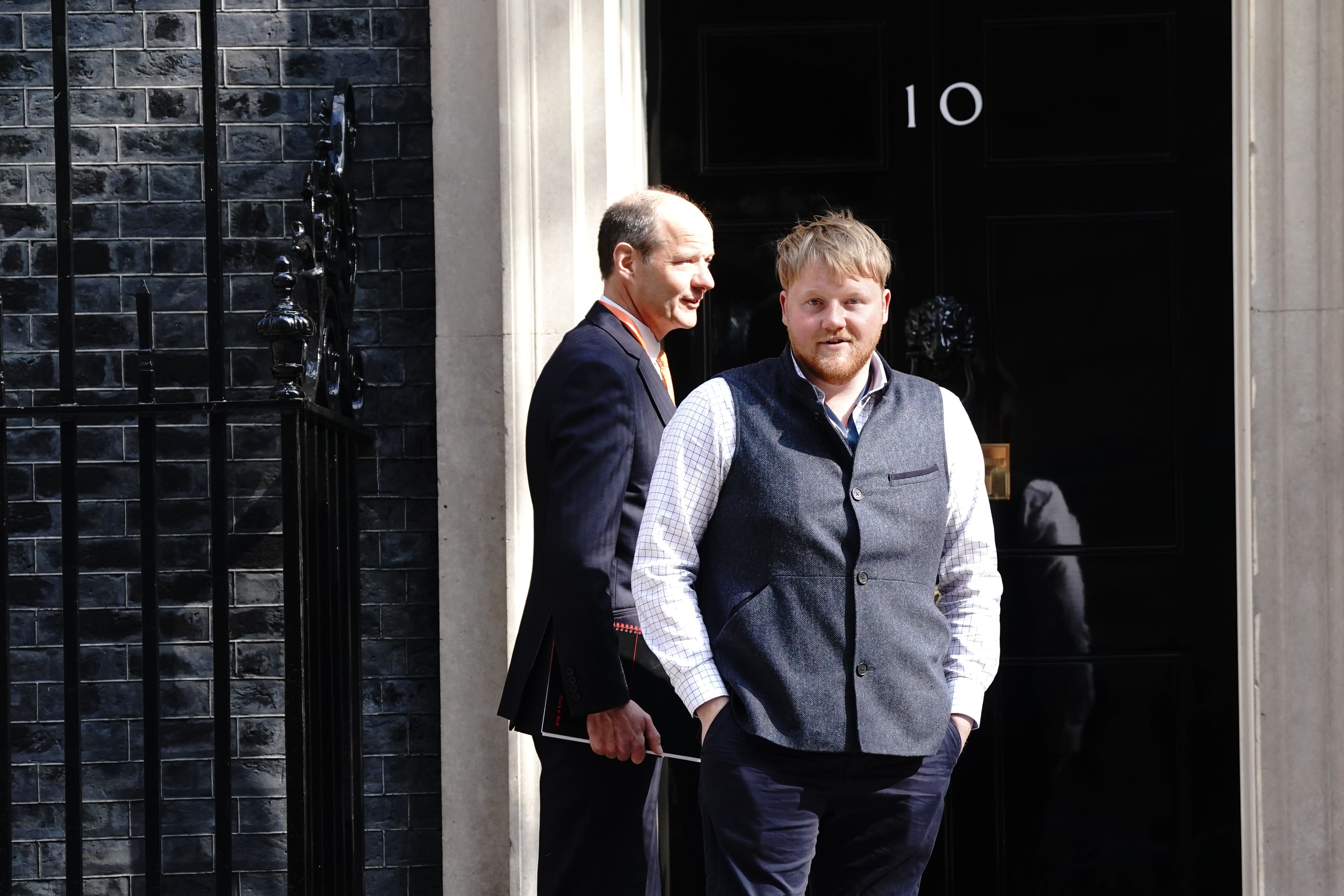 Farming contractor Kaleb Cooper, from Clarkson’s Farm, outside 10 Downing Street, London, where supermarket chiefs and trade bodies are attending the UK Farm to Fork Summit (Victoria Jones/PA)