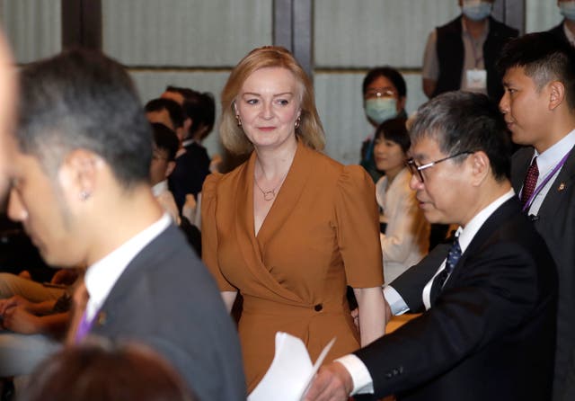 <p>Britain’s former prime minister Liz Truss arrives to deliver a speech on the second day of her five-day visit in Taipei, Taiwan, Wednesday, 17 May 2023</p>