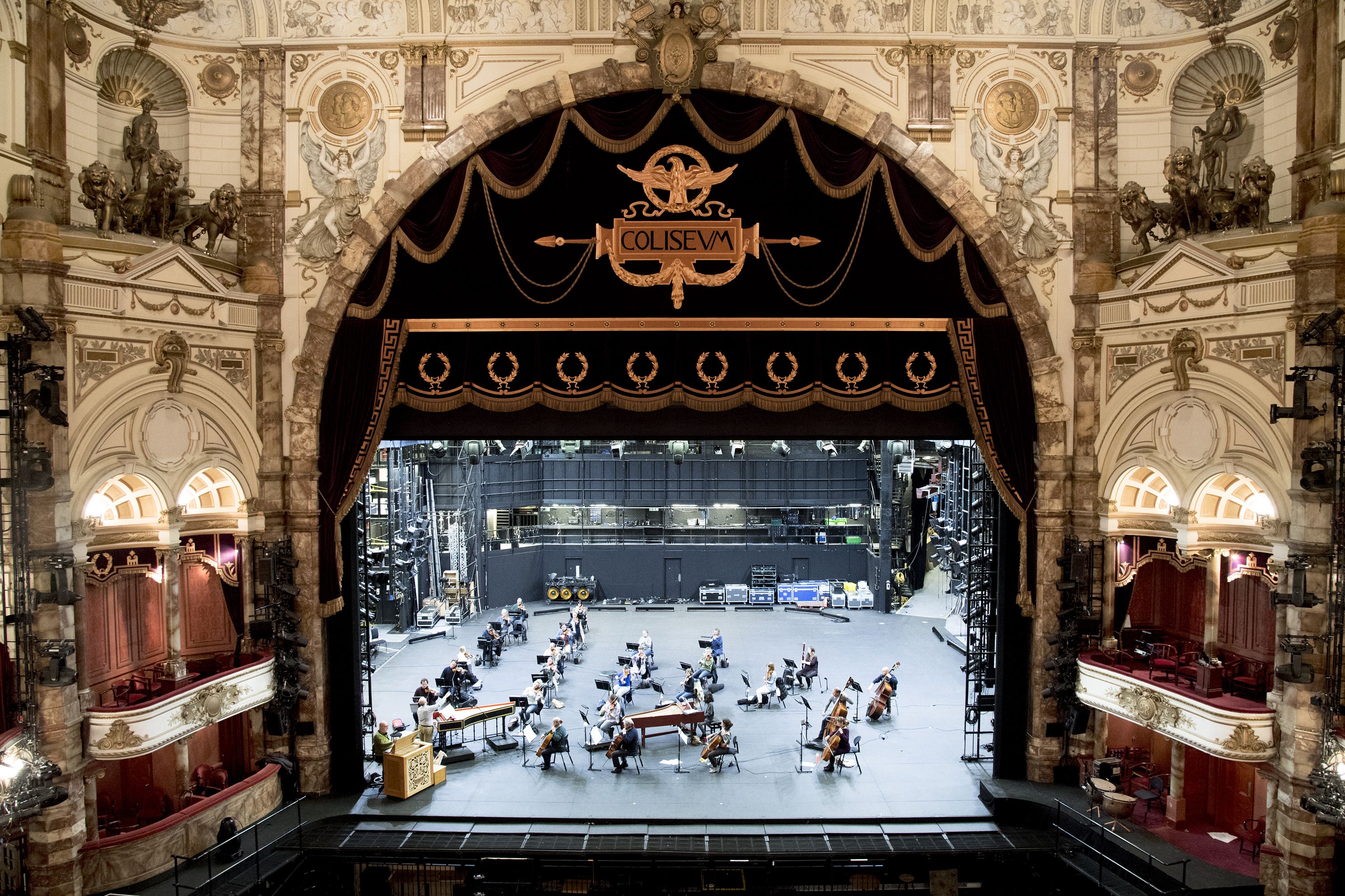 Members of the English National Opera take part in rehearsals at the London Coliseum