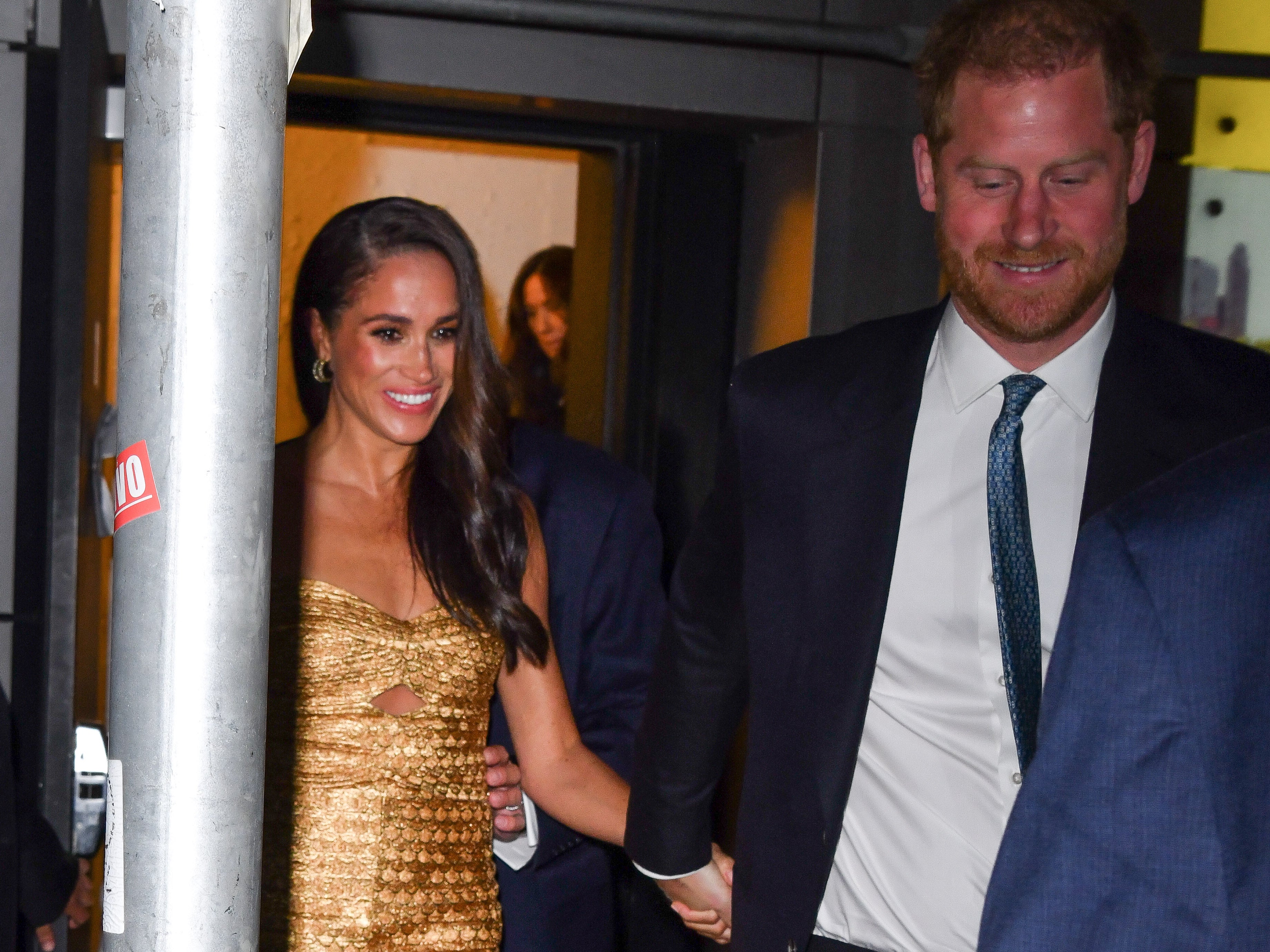 Meghan Markle, Duchess of Sussex, and Prince Harry, Duke of Sussex leave The Ziegfeld Theatre