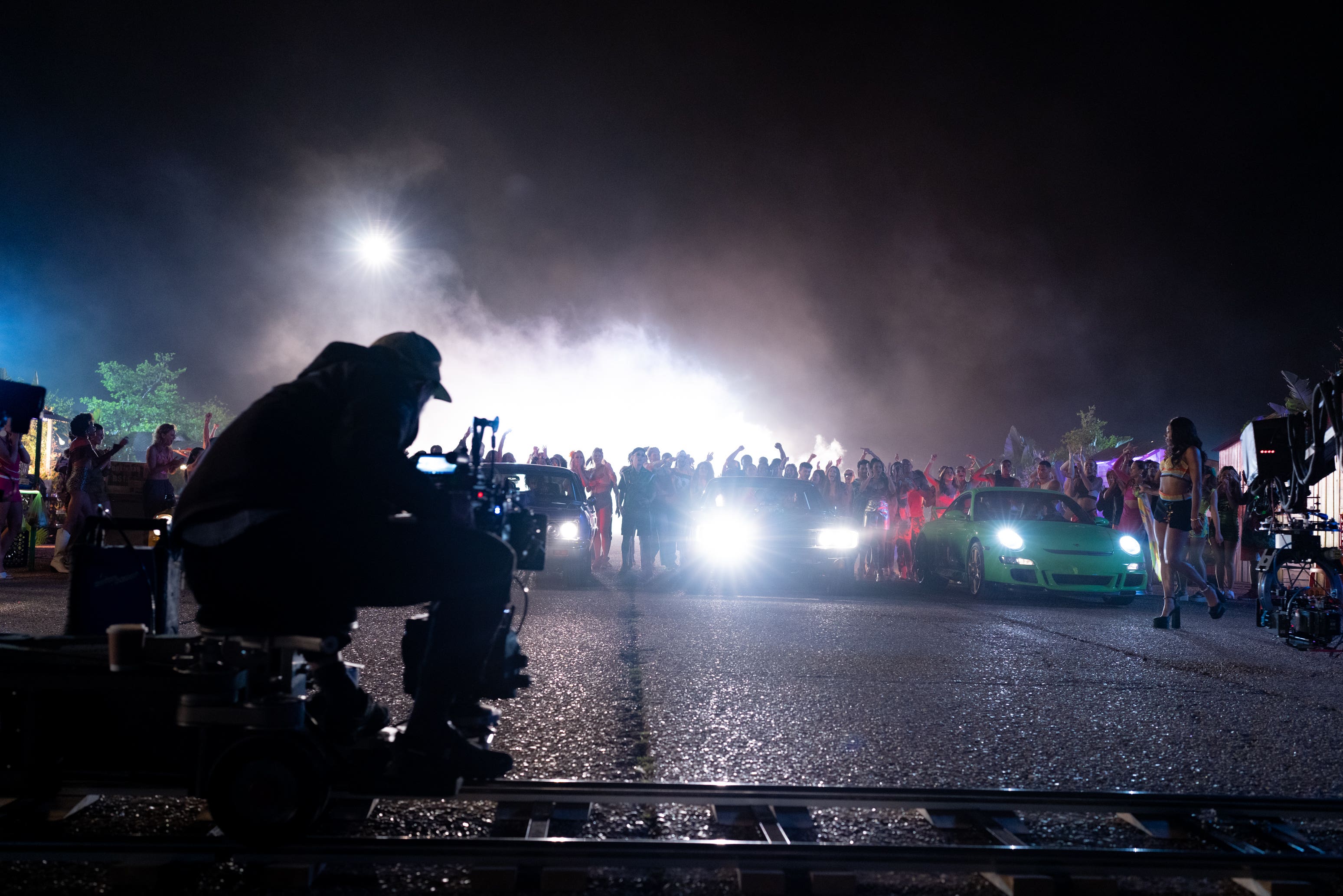 Replica Porsche 911 GT3s (far right) were made for the film (Fast X/Universal Pictures)