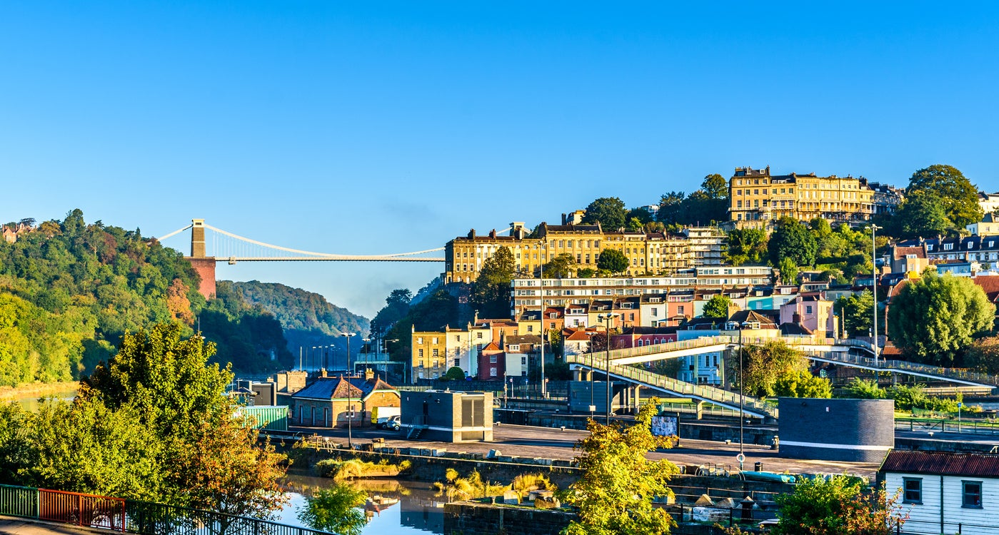 A view of part of Clifton Village, with the Suspension Bridge in the background