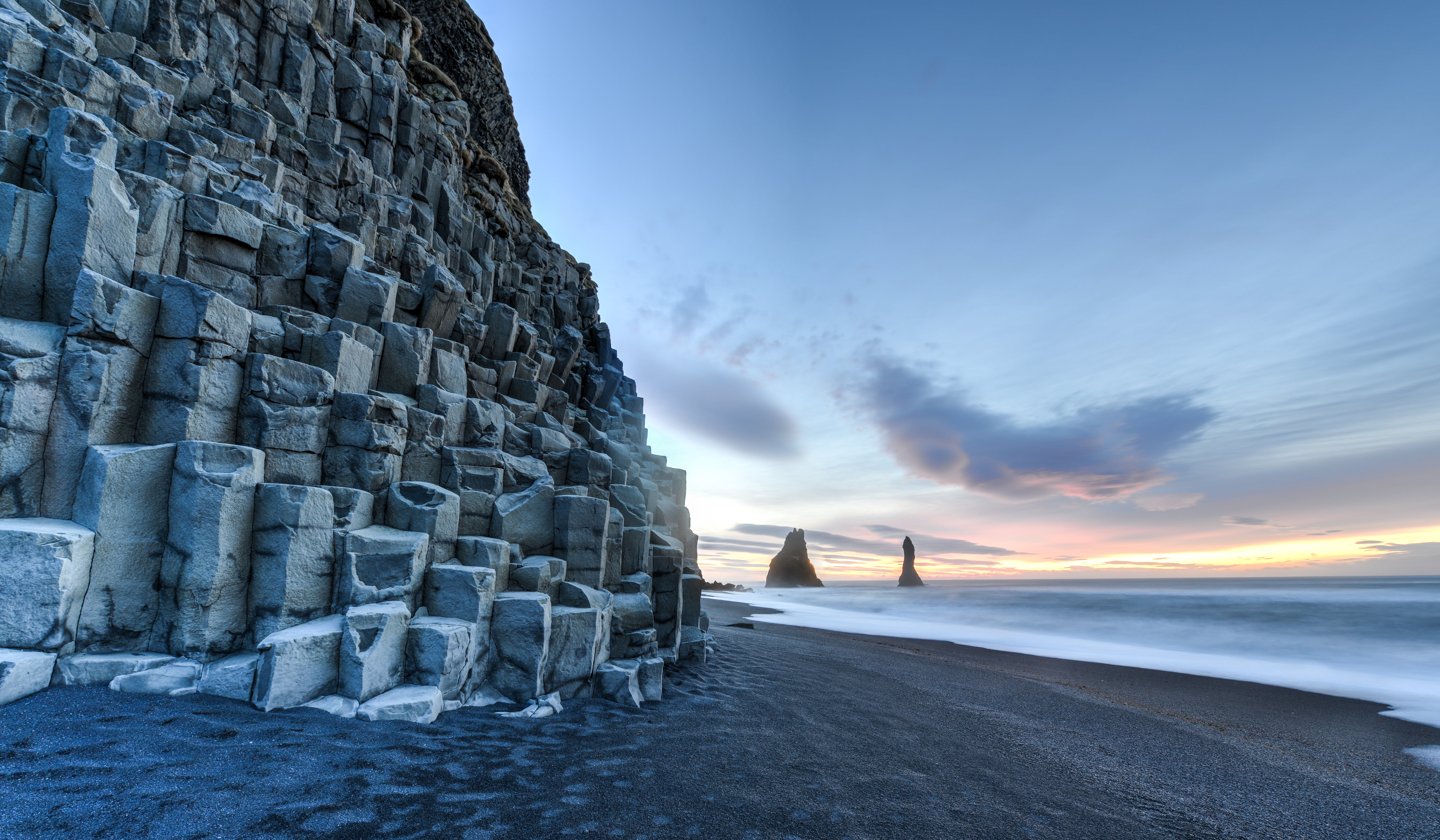 Reynisdrangar rock formations on Reynisfjara Beach