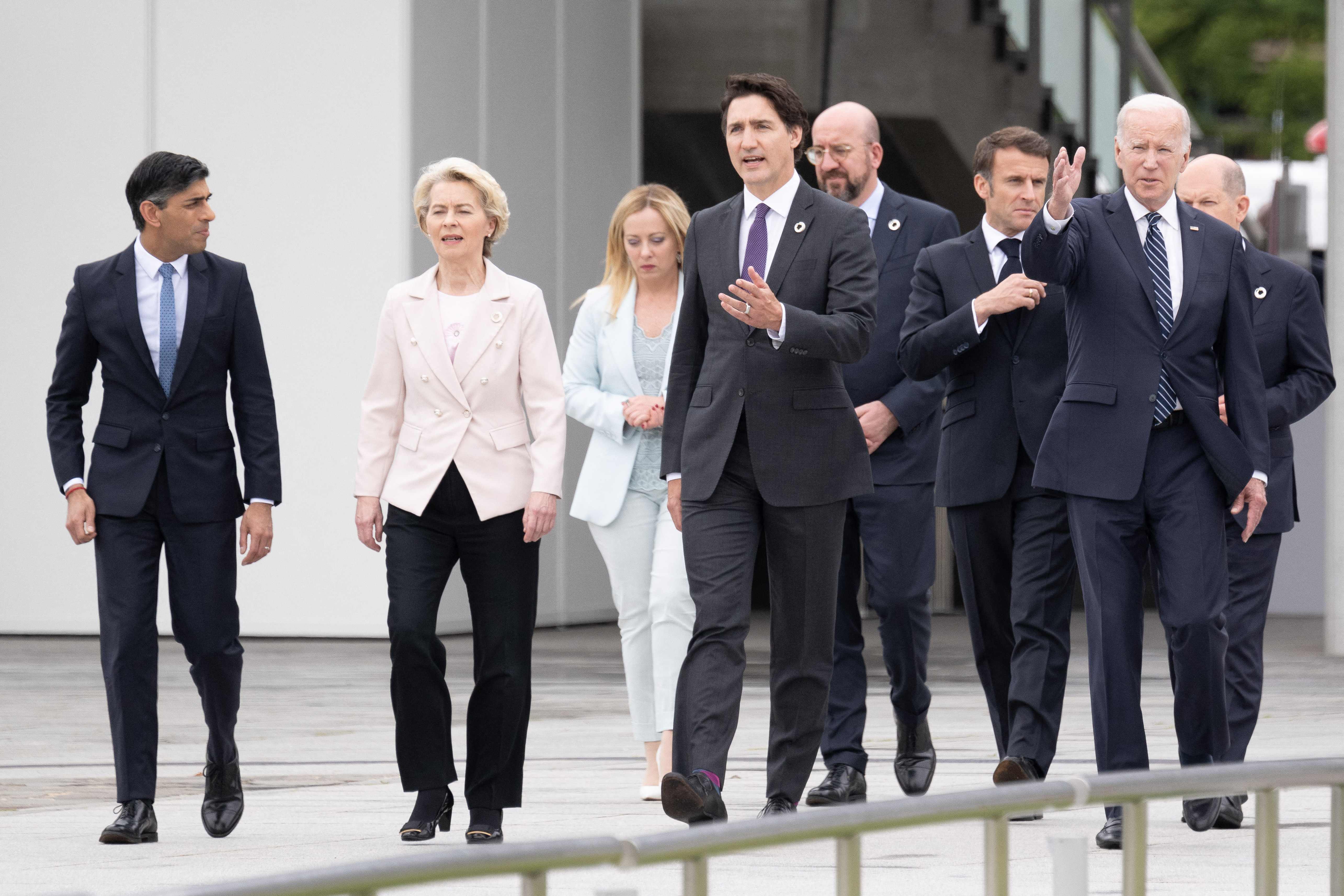 G7 leaders walk in the Peace Memorial Park as part in Hiroshima