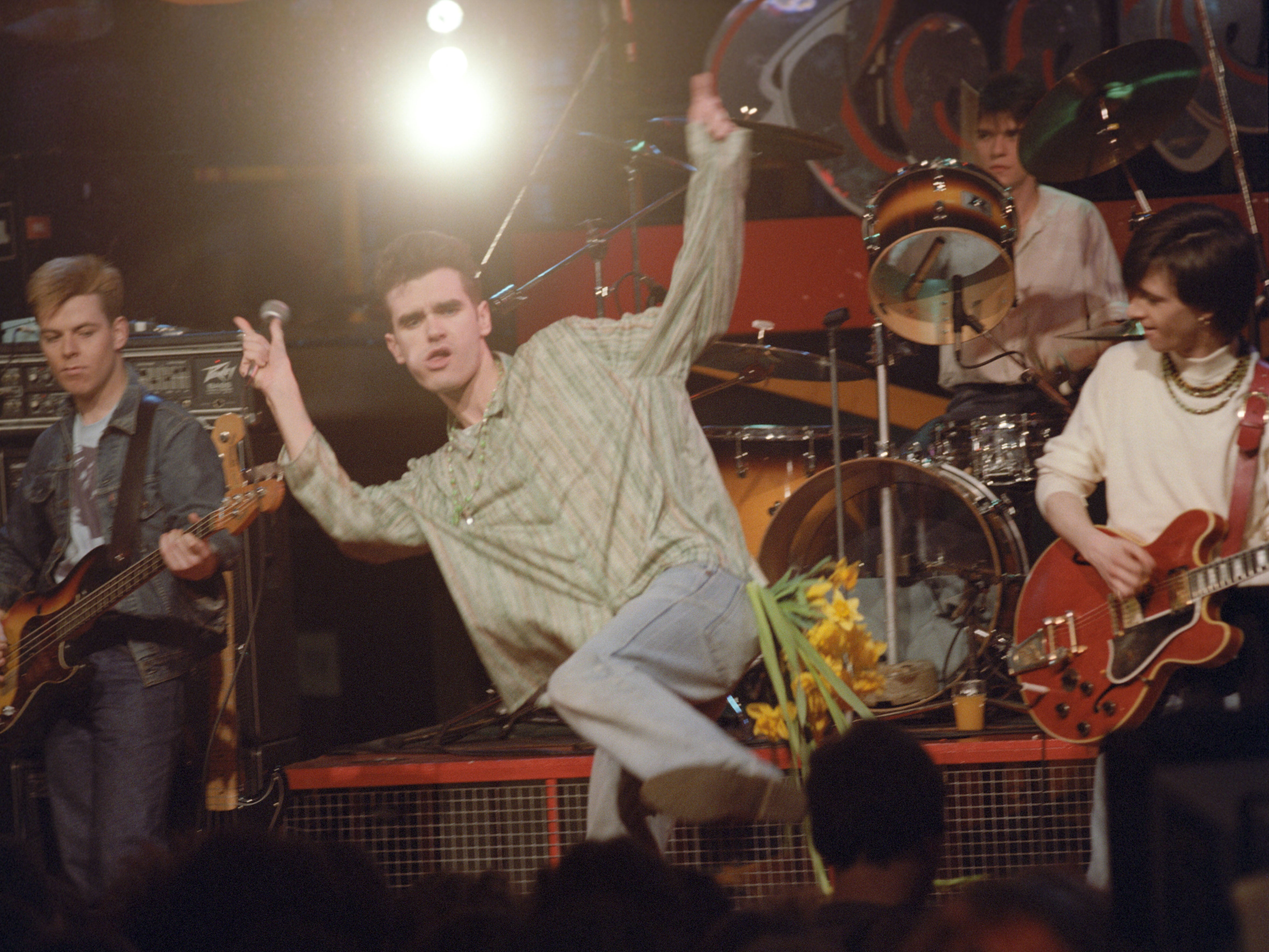 Andy Rourke [left] performing with The Smiths on ‘The Tube’ in 1984