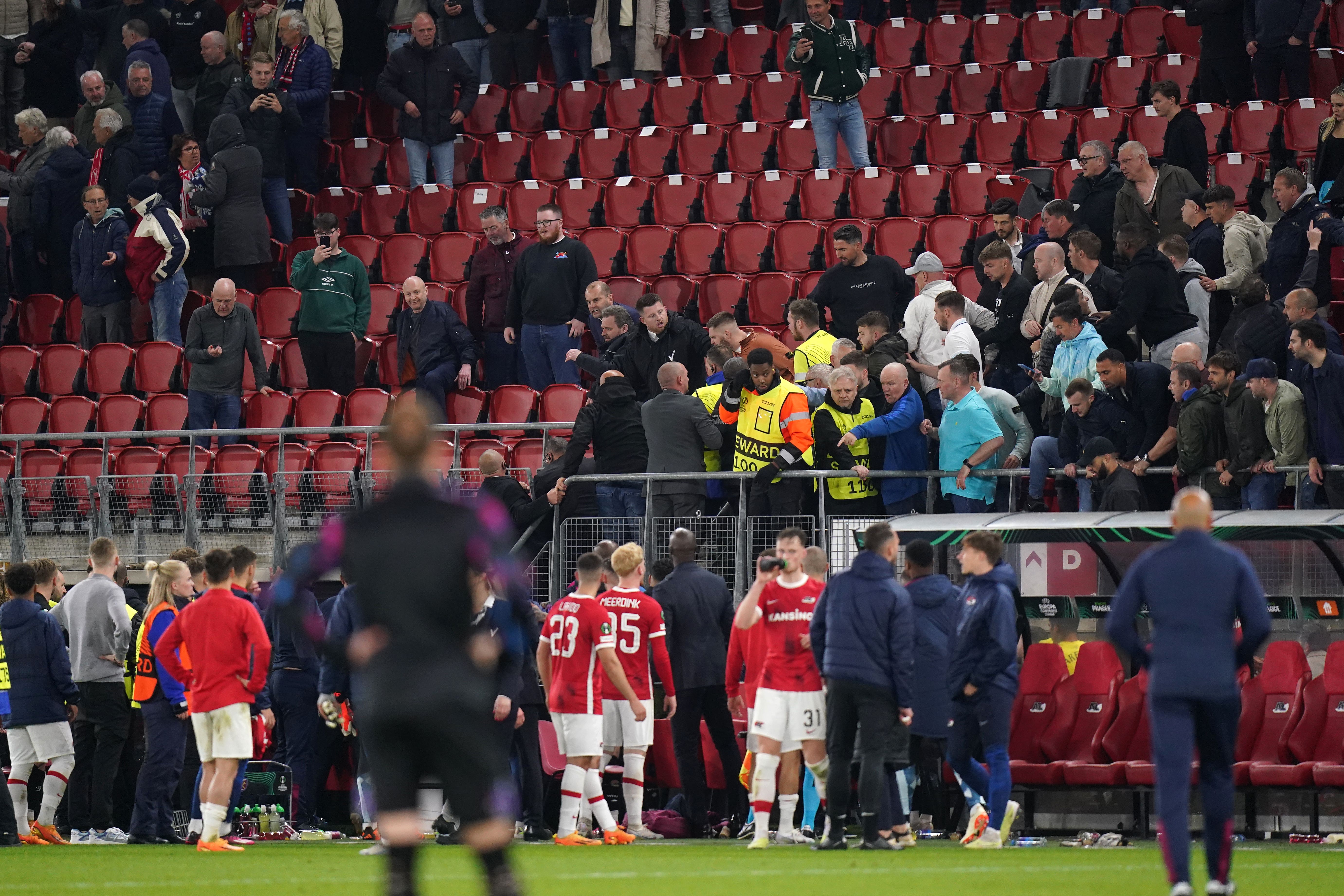 West Ham players clashed with AZ supporters after they tried to attack family and friends