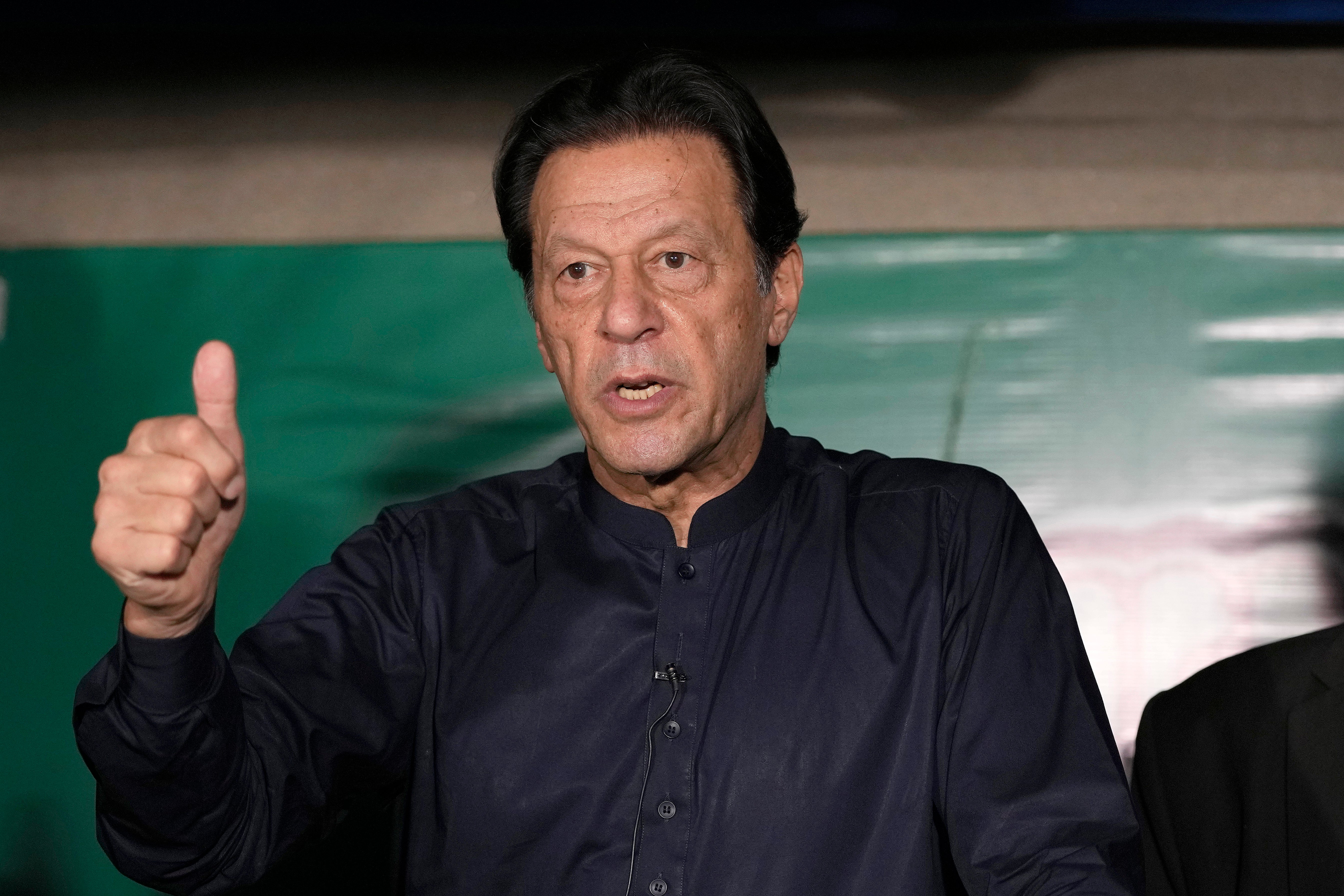 Pakistan’s former Prime Minister Imran Khan speaks during a news conference at his home, in Lahore, Pakistan, 18 May 2023