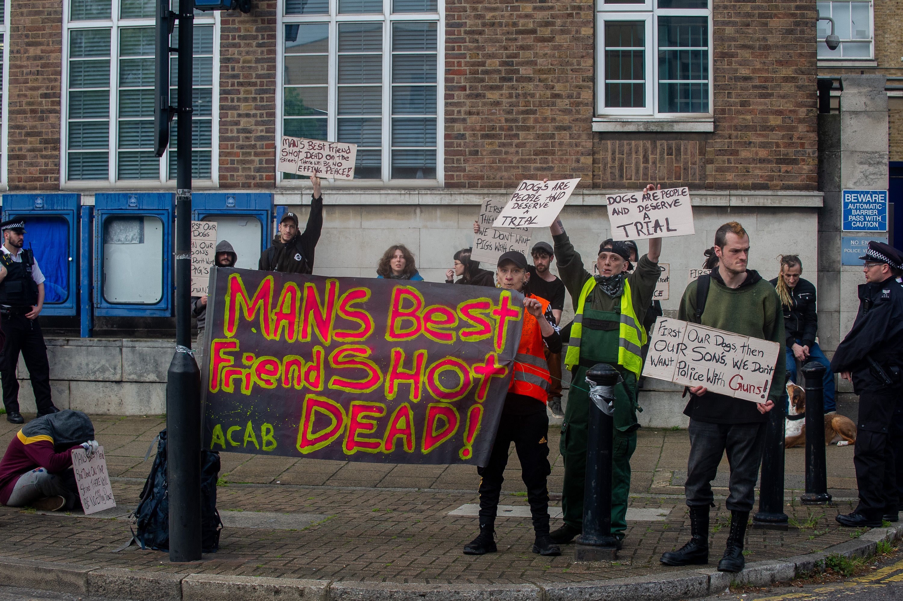 Protesters outside Limehouse police station