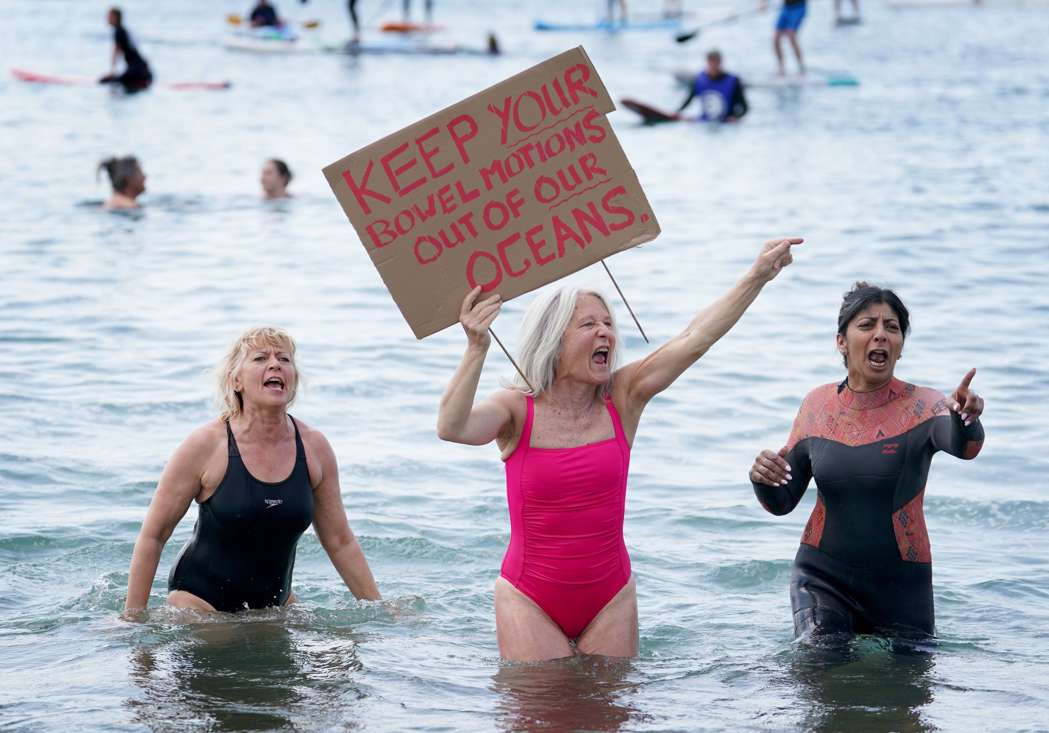 Swimmers also took part in the protest in Brighton, where organisers claimed hundreds of people took part (PA)