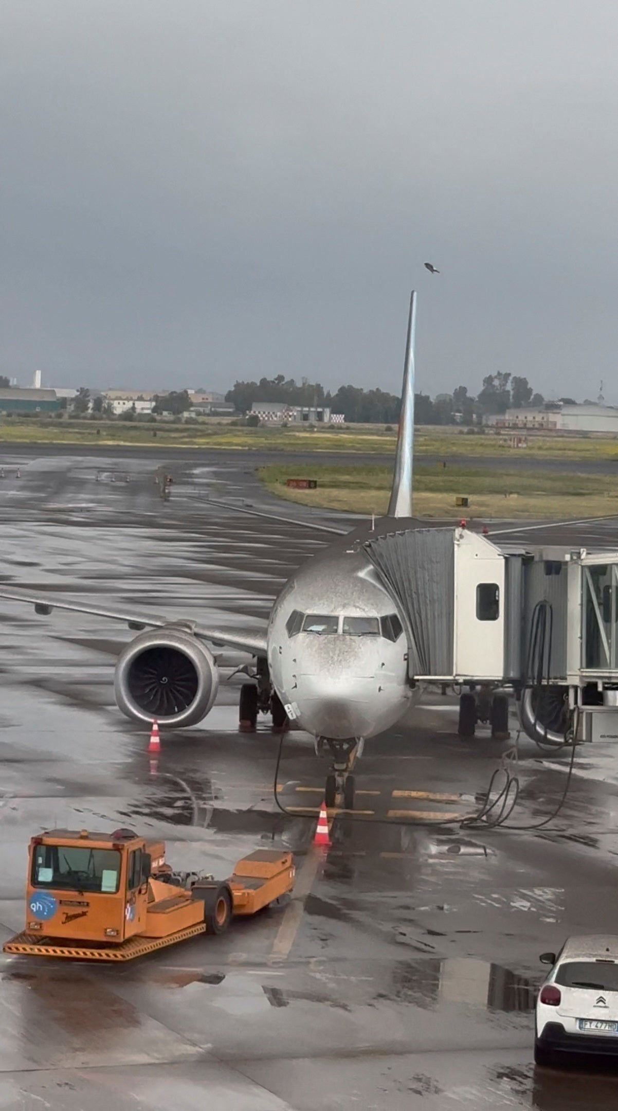 A plane covered with volcanic ash, following Mount Etna eruption, is seen at Catania international airport