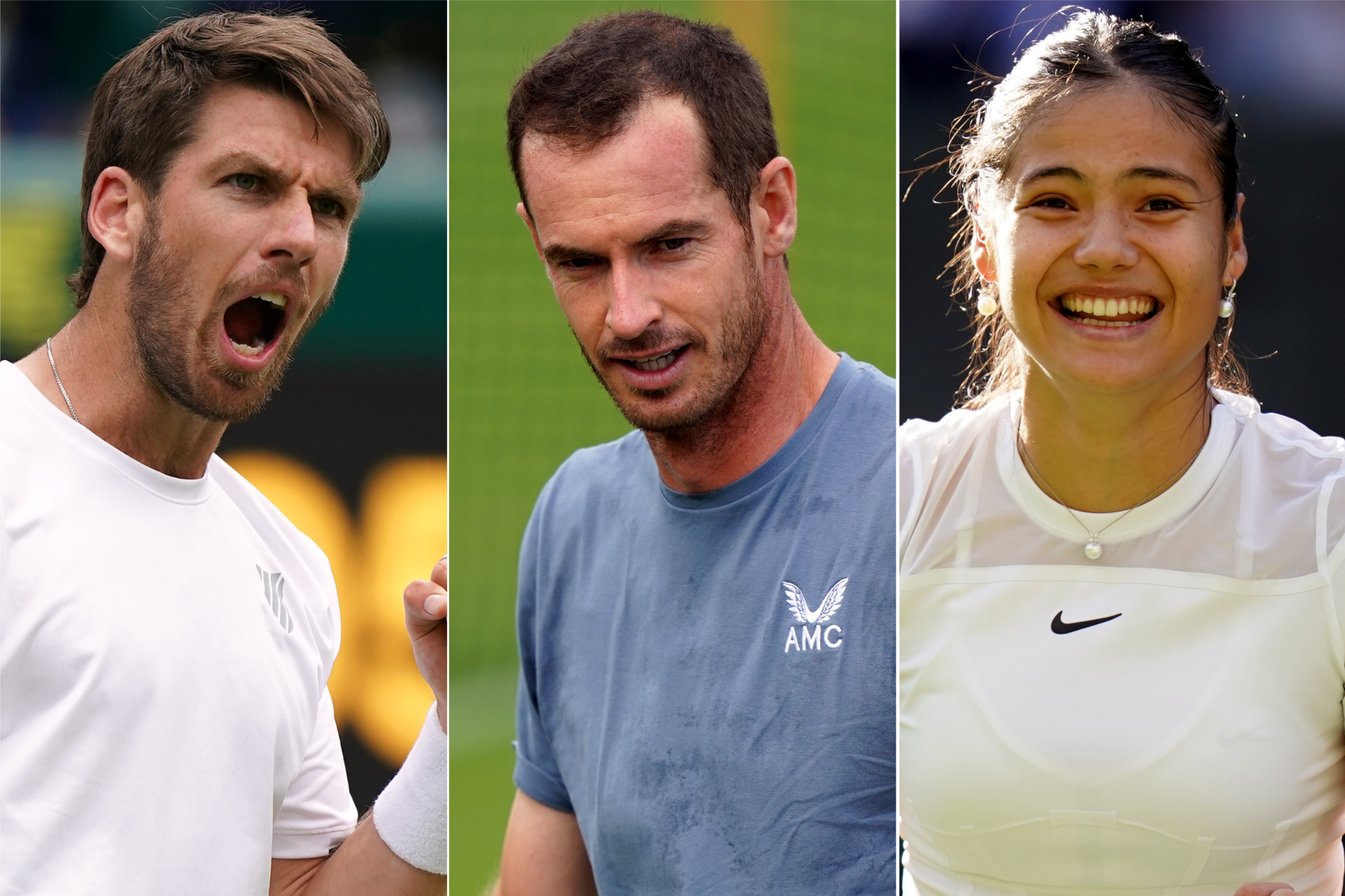 Cameron Norrie, Andy Murray and Emma Raducanu (PA)