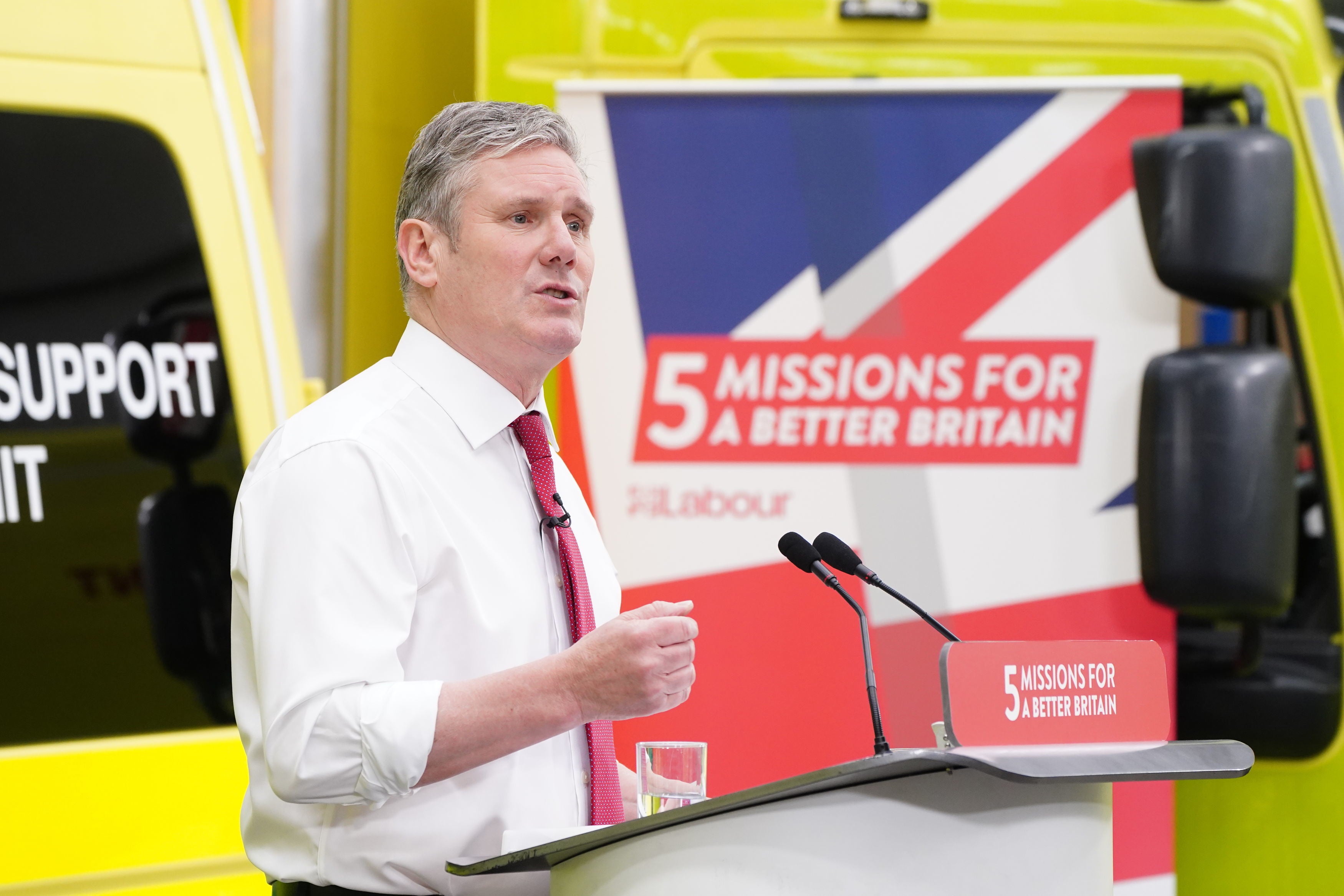 Sir Keir gives his speech during a visit to East of England Ambulance Service NHS Trust