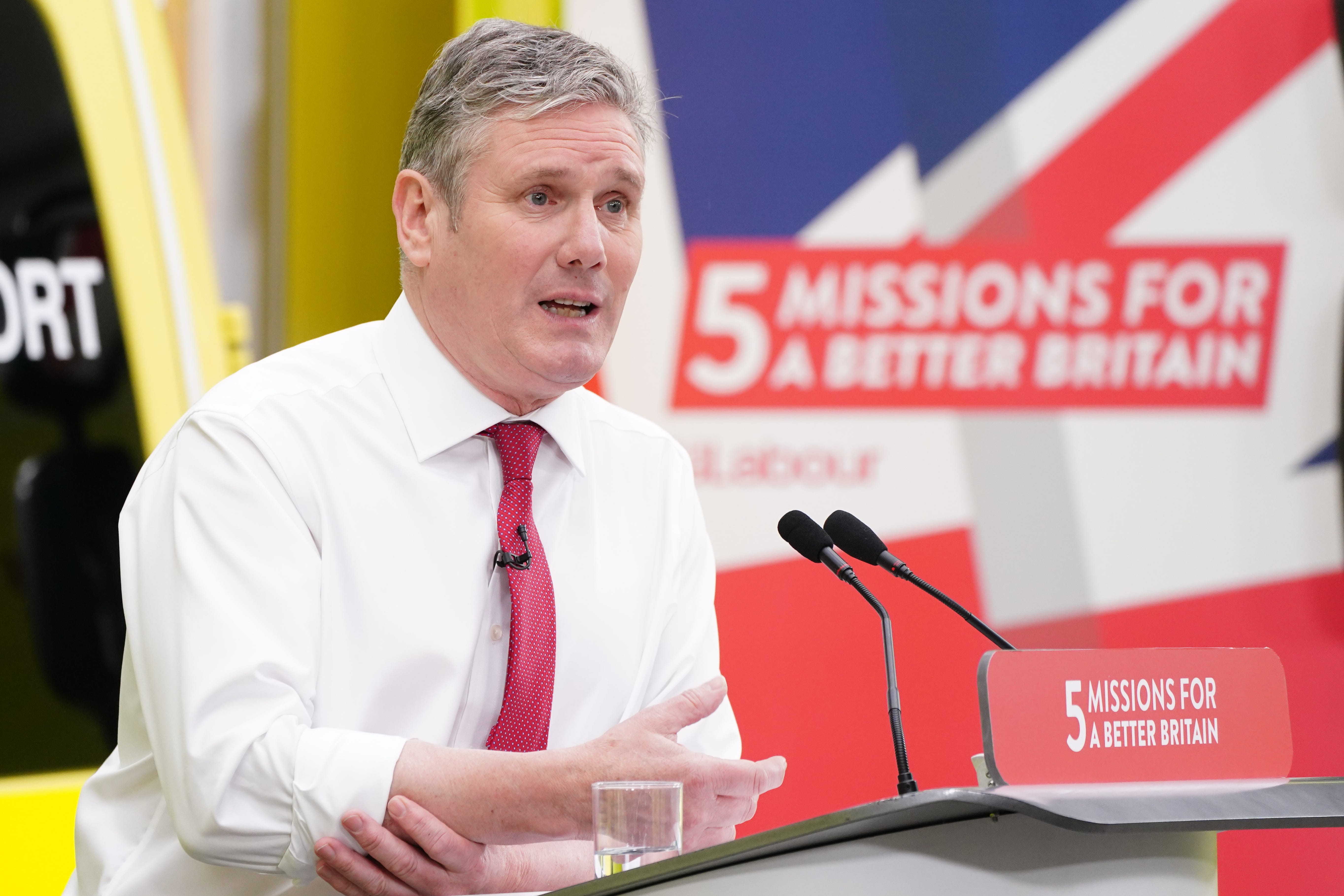 Labour leader Sir Keir Starmer making a speech about the NHS during a visit to East of England Ambulance Service NHS Trust (EEAST) Hazardous Area Response Team (HART) Station in Braintree, Essex (Ian West/PA)