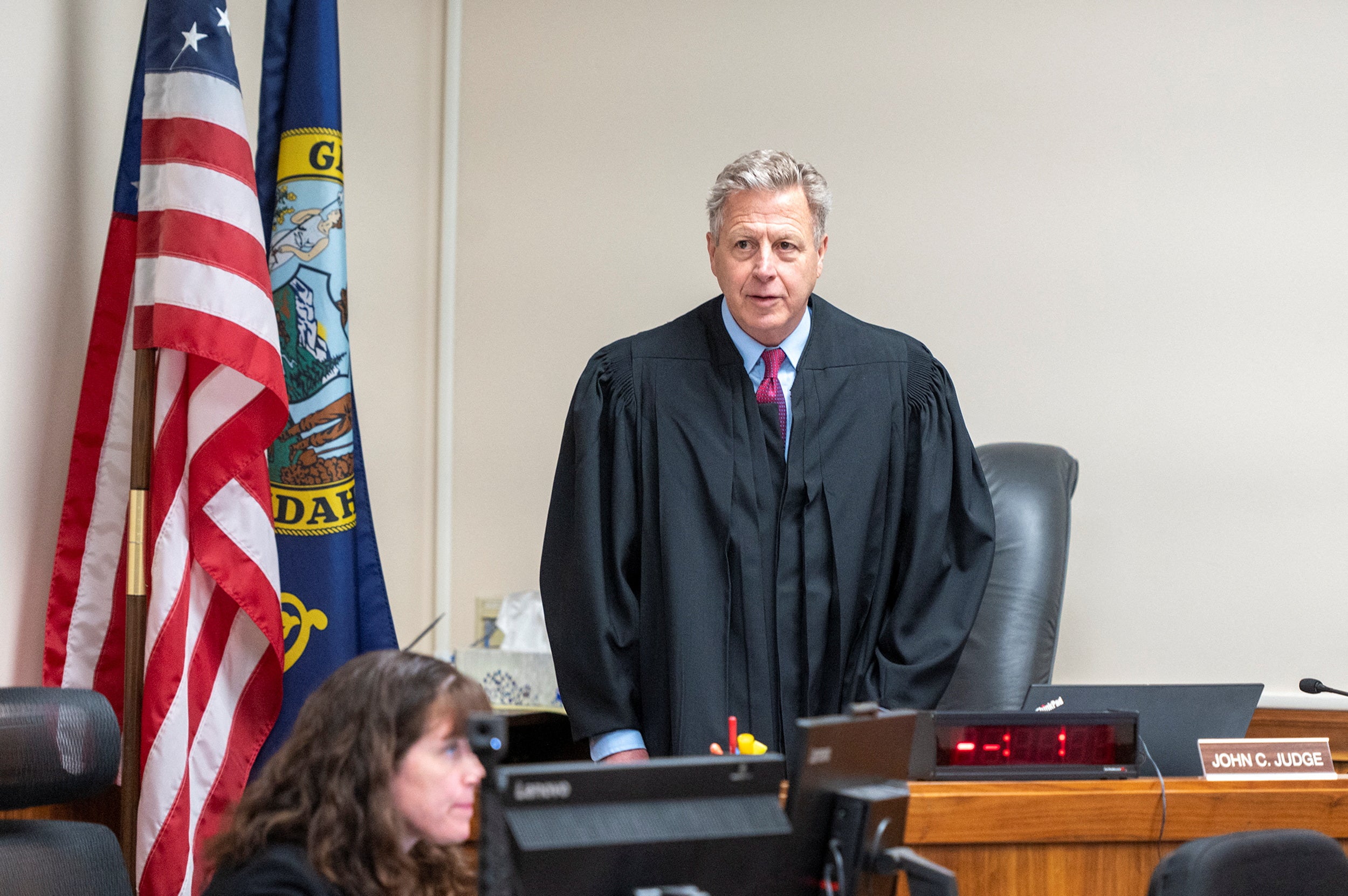 Latah County Judge John C. Judge presides over an arraignment hearing for Bryan Kohberger