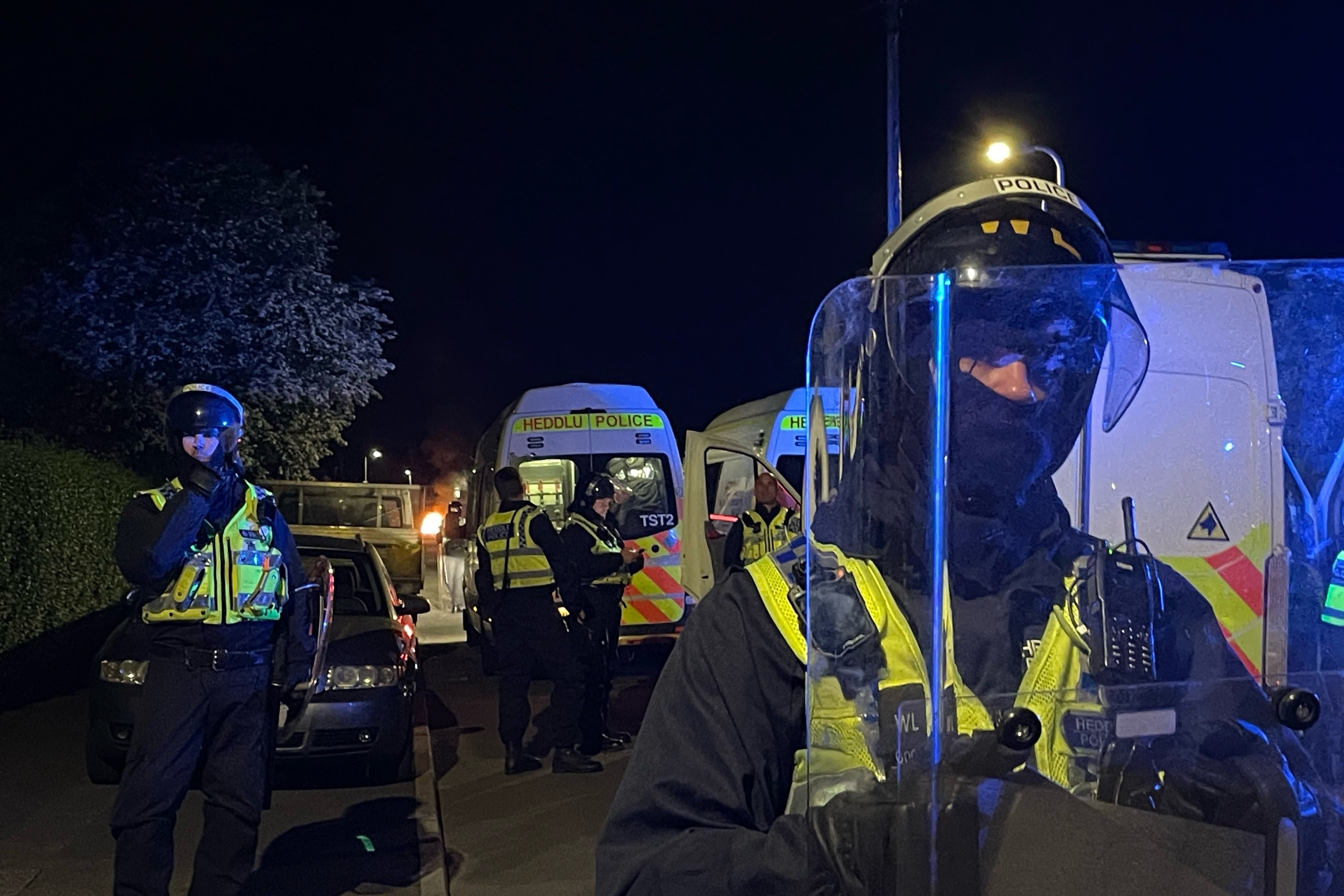 Riots police lined the streets amid violent clashes in Ely, Cardiff