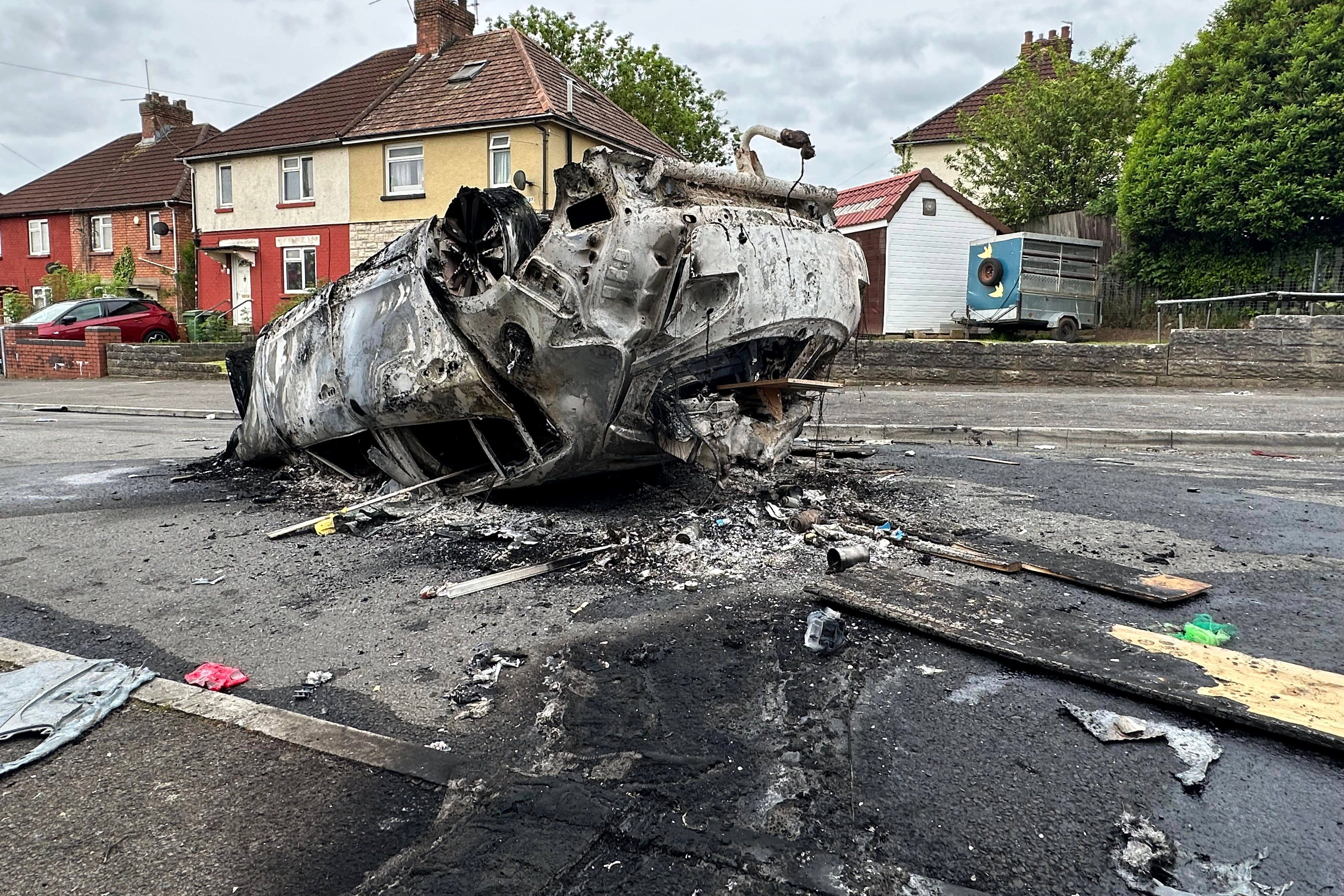 The scene in Ely, Cardiff, after a riot broke out after two teenagers died in a crash (PA)