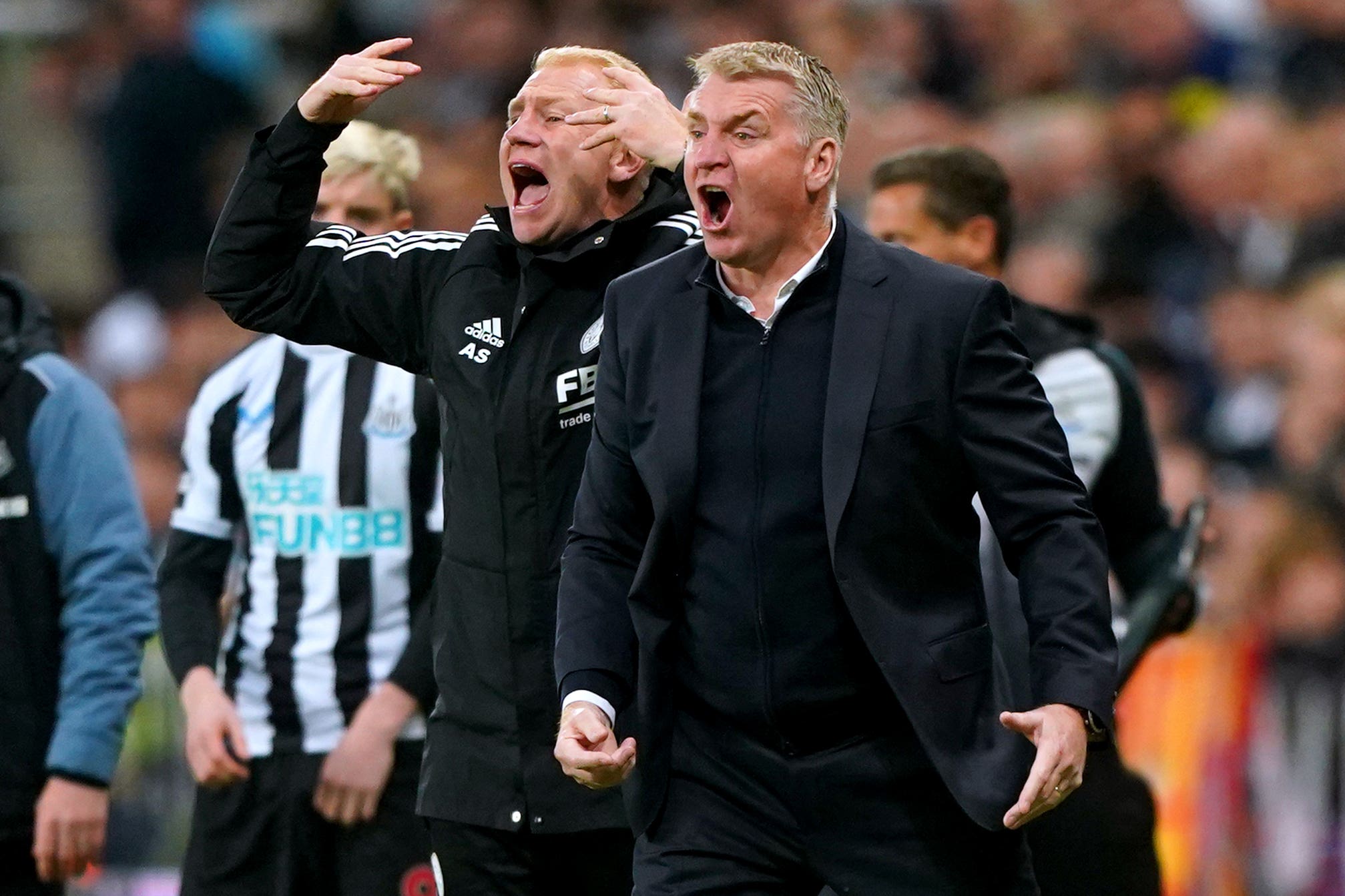 Leicester boss Dean Smith (right) knows even victory on Sunday may not be enough to keep the club in the Premier League (Owen Humphreys/PA)