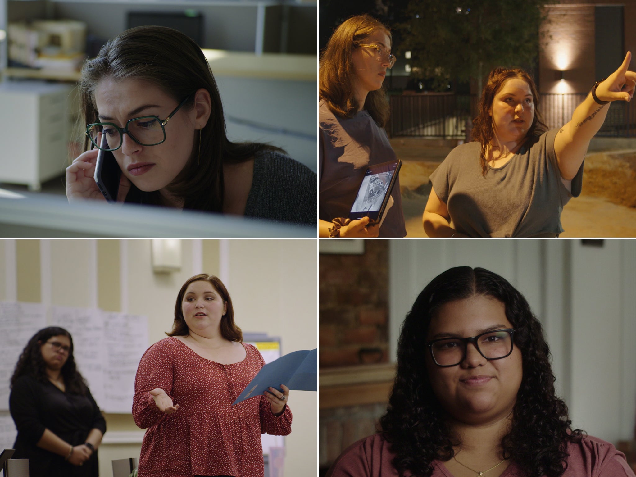 Top left: Rachel de Leon, who investigated the women’s stories, in Netflix’s ‘Victim/Suspect’ – Top right: Emma Mannion and Rachel de Leon – Bottom left: Participants Emma Mannion and Dyanie Bermeo – Bottom right: Dyanie Bermeo