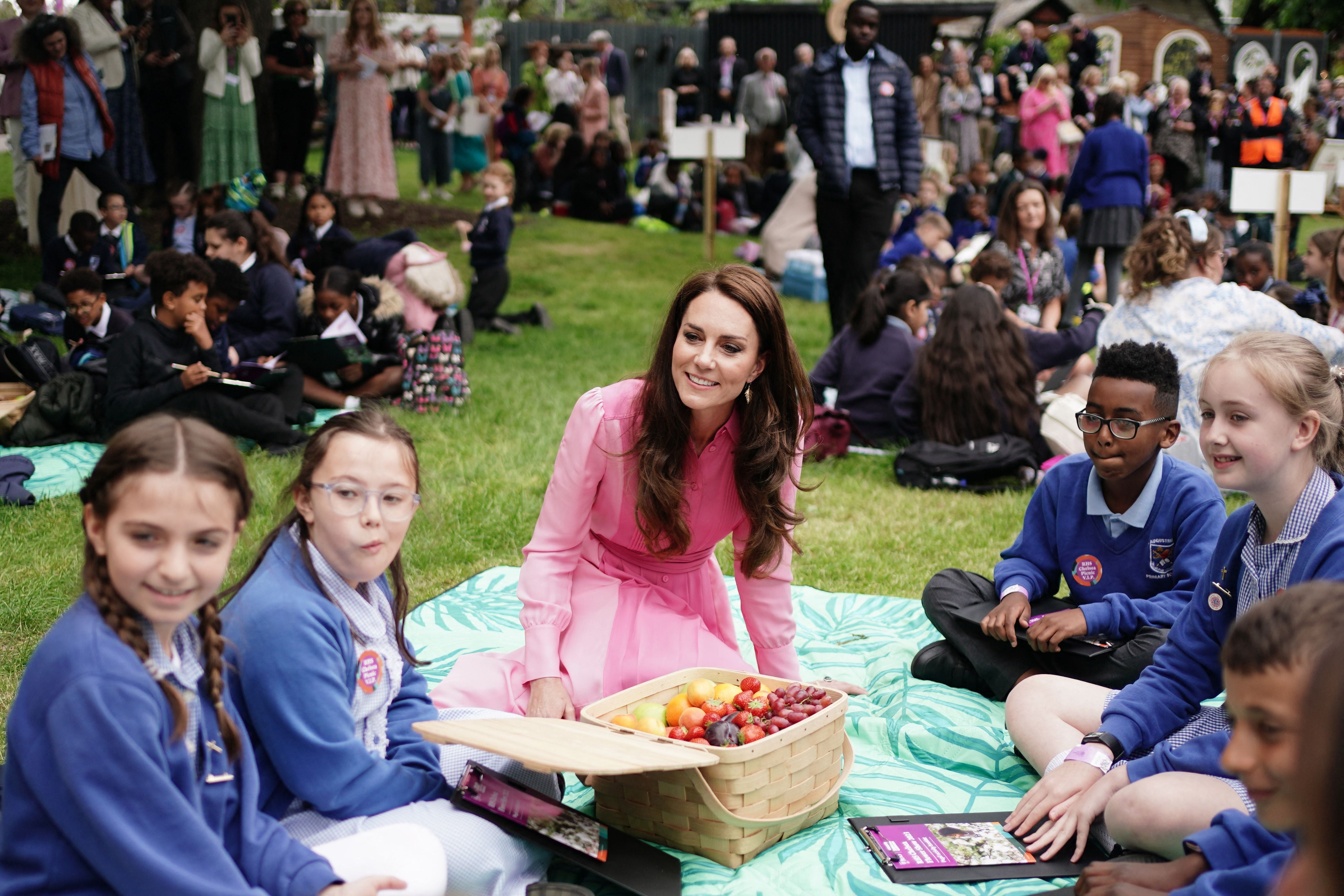 Princess of Wales joins students at the first Children’s Picnic ahead of the 2023 RHS Chelsea Flower Show in London