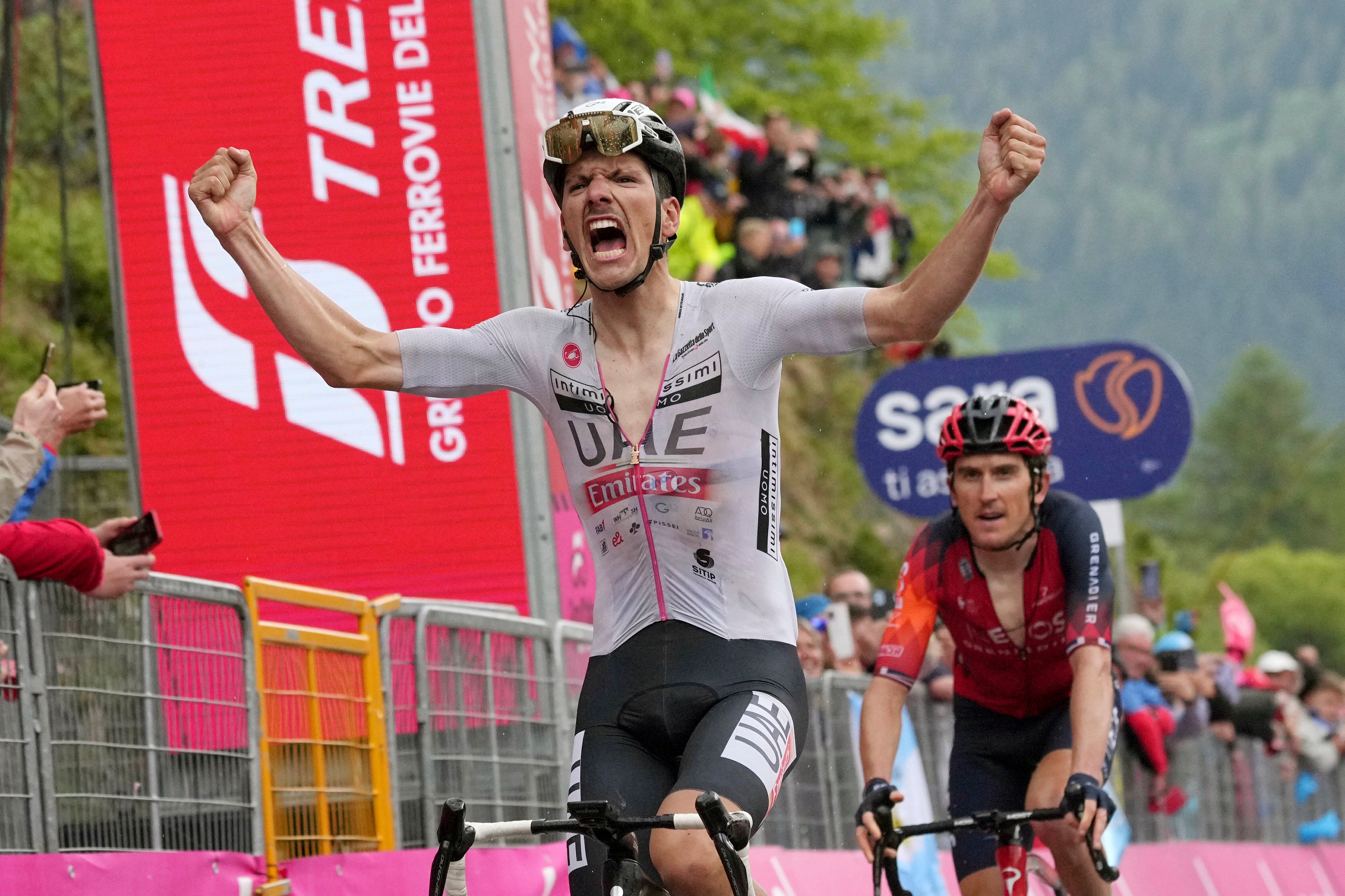 Joao Almeida outsprinted Geraint Thomas to take the stage victory