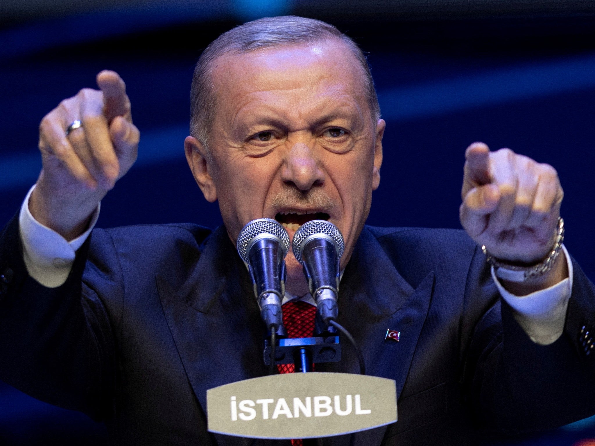 Turkish President Recep Tayyip Erdogan addresses his supporters in Istanbul