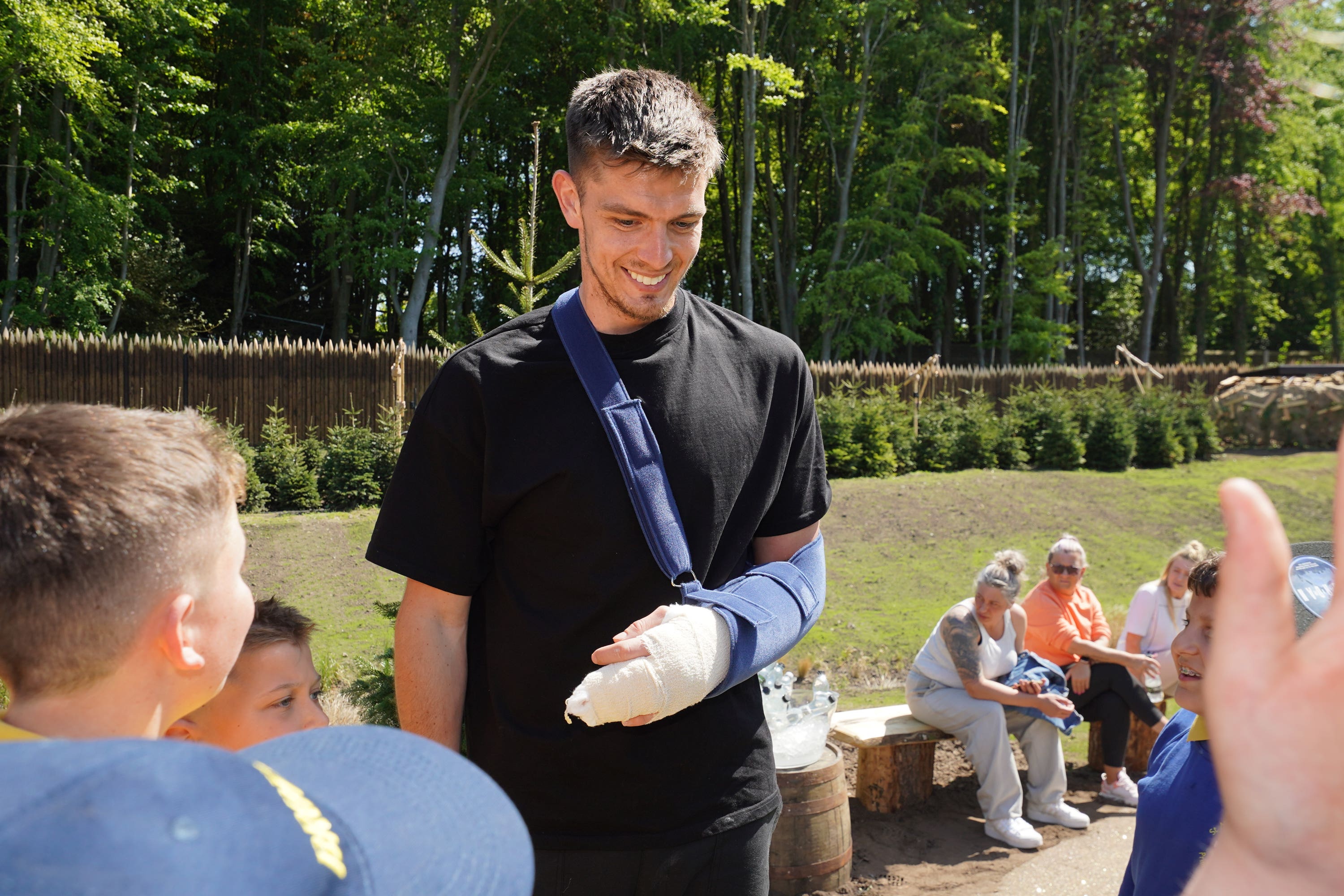 Nick Pope appeared at an event in Newcastle on Wednesday with his arm in a sling (Owen Humphreys/PA)