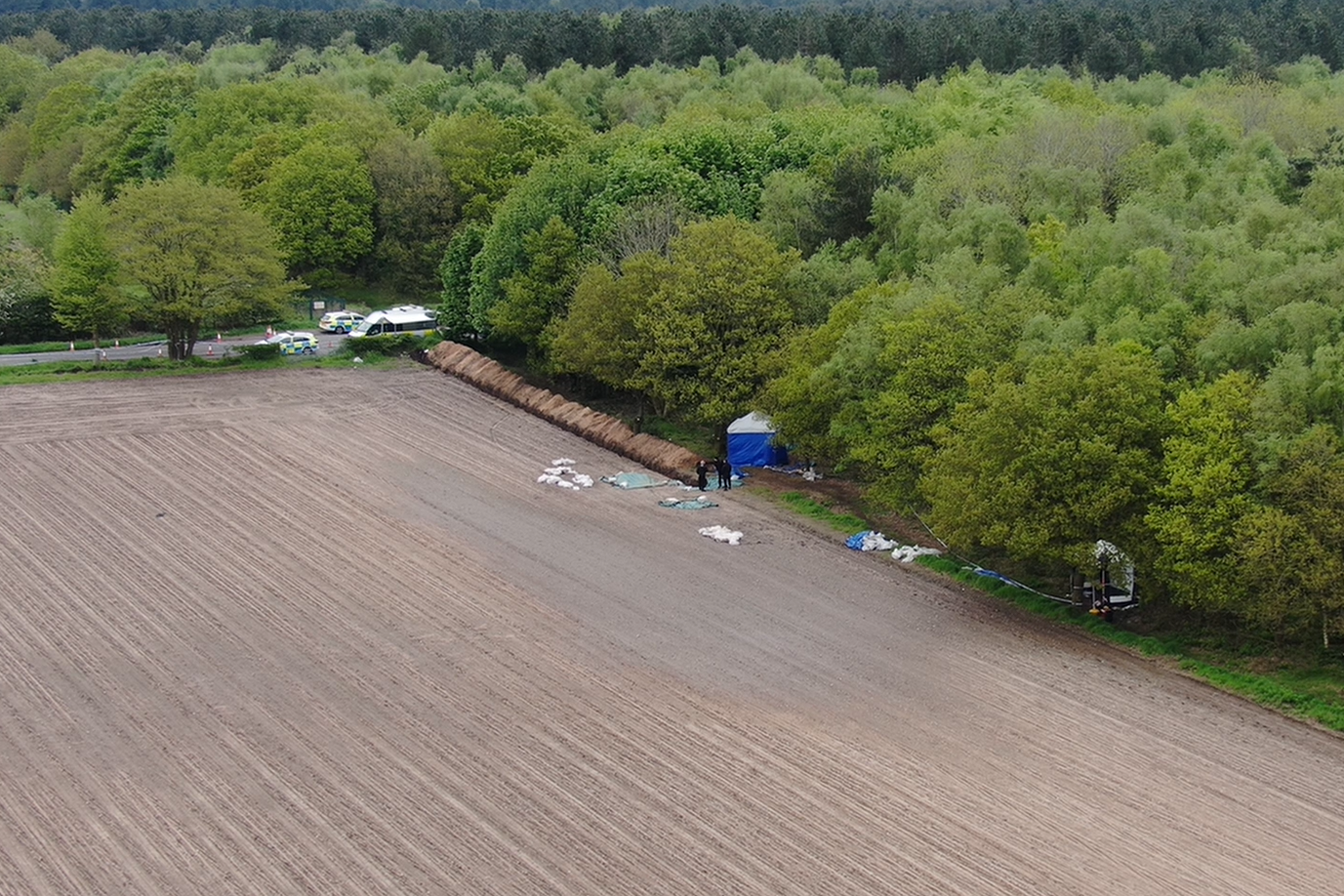 The location in the field off Coxmoor Road where the remains were found (PA)