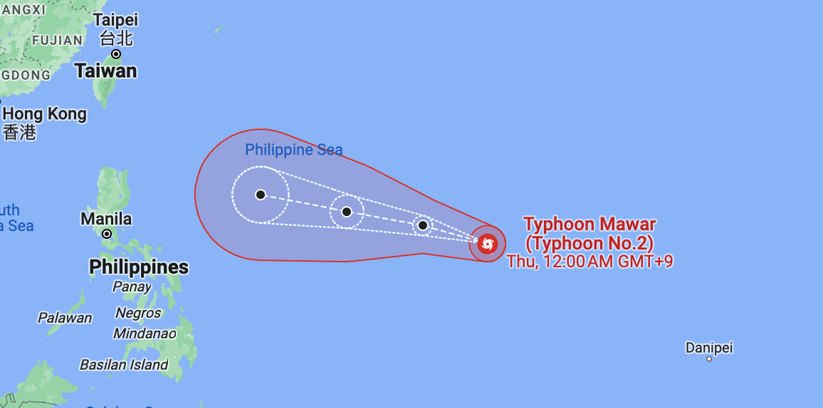 Typhoon Mawar passed Guam on Wednesday night, but the strongest part could make a landing before it moves toward the Philippines later this week