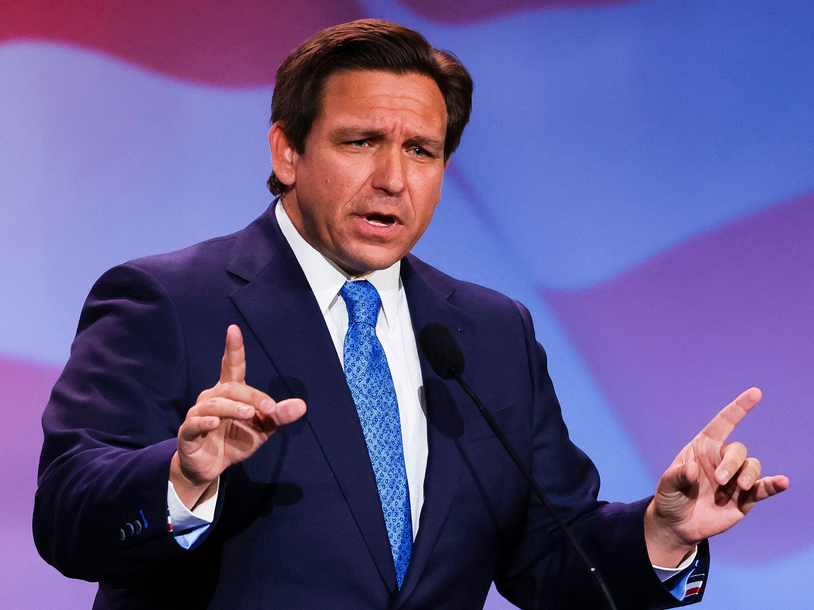 Florida Governor Ron DeSantis speaks at the Republican Jewish Coalition Annual Leadership Meeting in Las Vegas, Nevada, on November 19, 2022