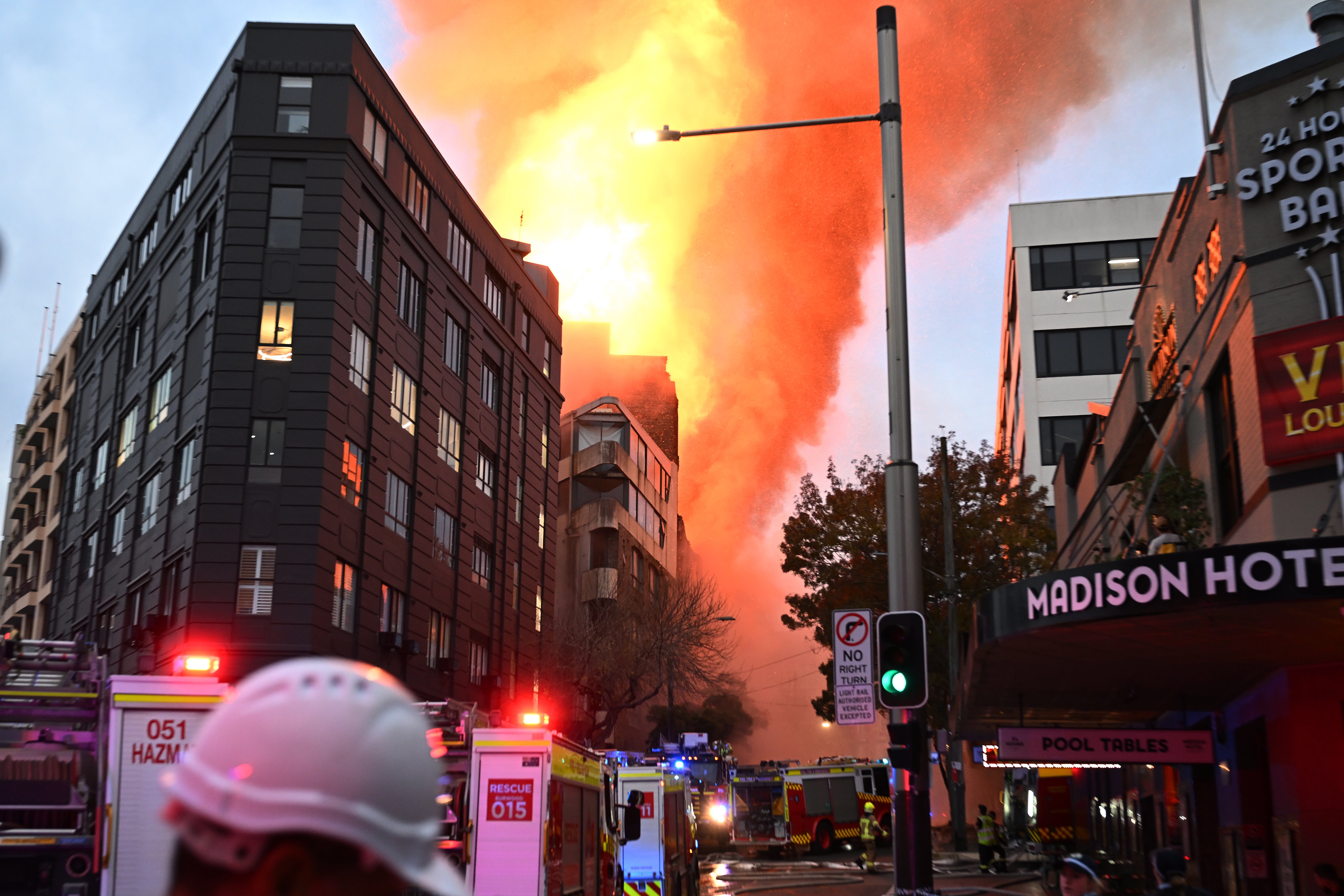 Huge fire engulfs seven-storey tower in central Sydney as highest-level ‘10th alarm’ emergency declared