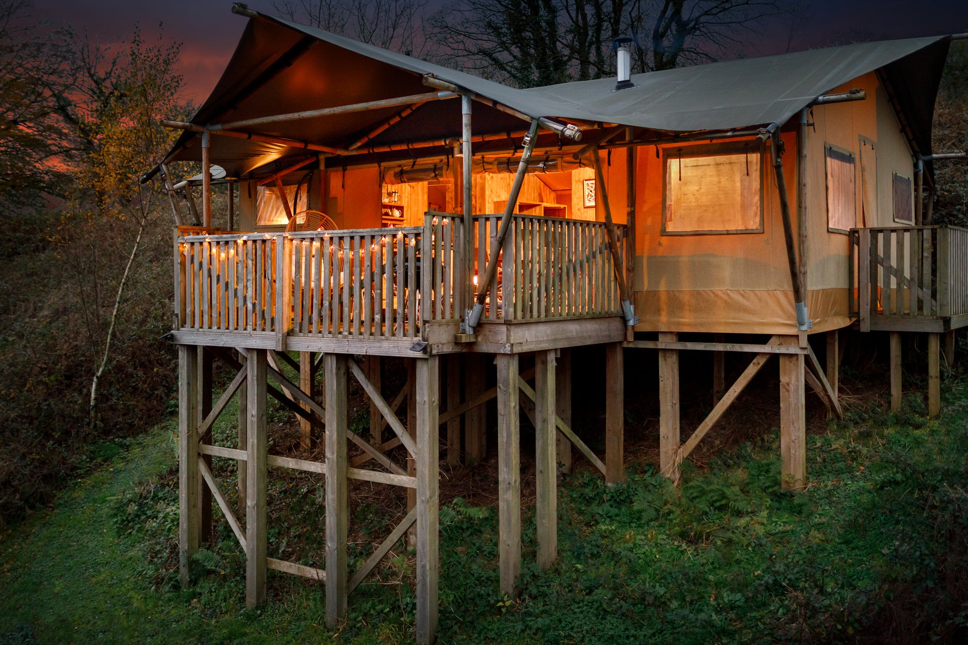 The Kemper Safari Tent at night