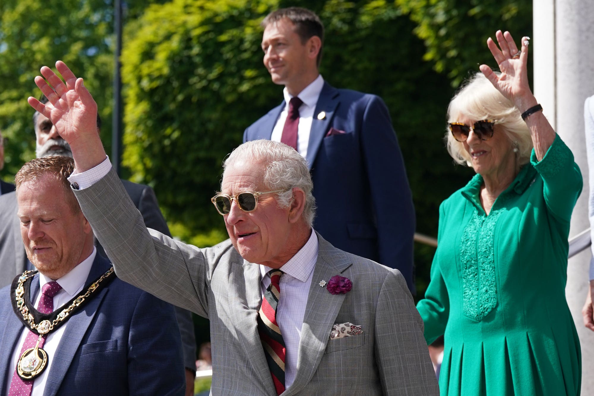 The King and Queen during a visit to Market Theatre Square, Armagh, Co Armagh (Brian Lawless/PA)