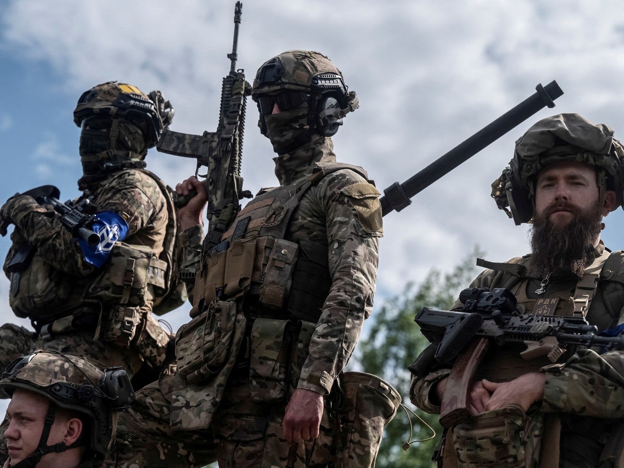 Members of the Russian Volunteer Corps in Ukraine, near the border with Russia