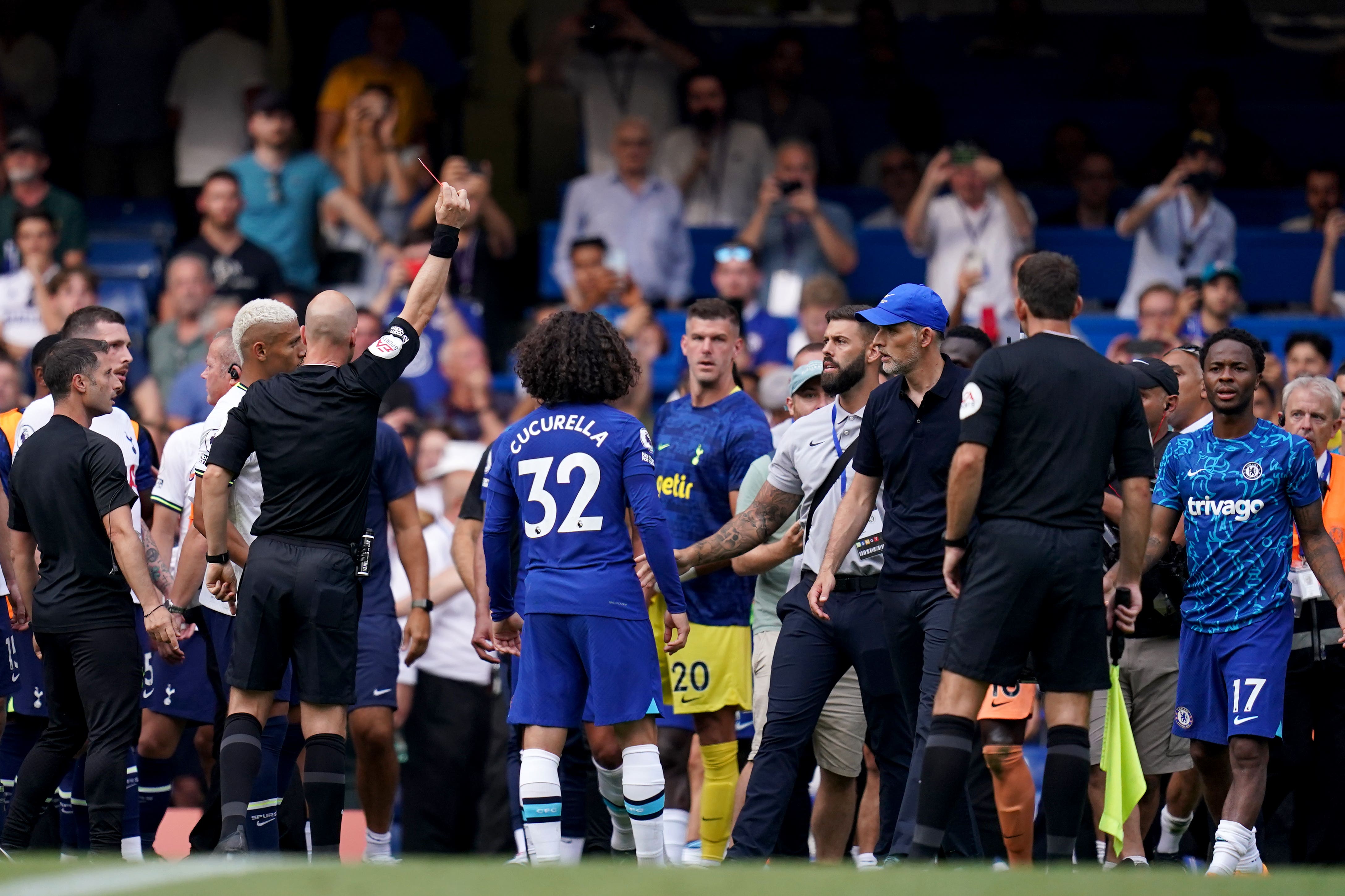 Thomas Tuchel and Antonio Conte were sent off at Stamford Bridge after they clashed on the touchline (John Walton/PA)