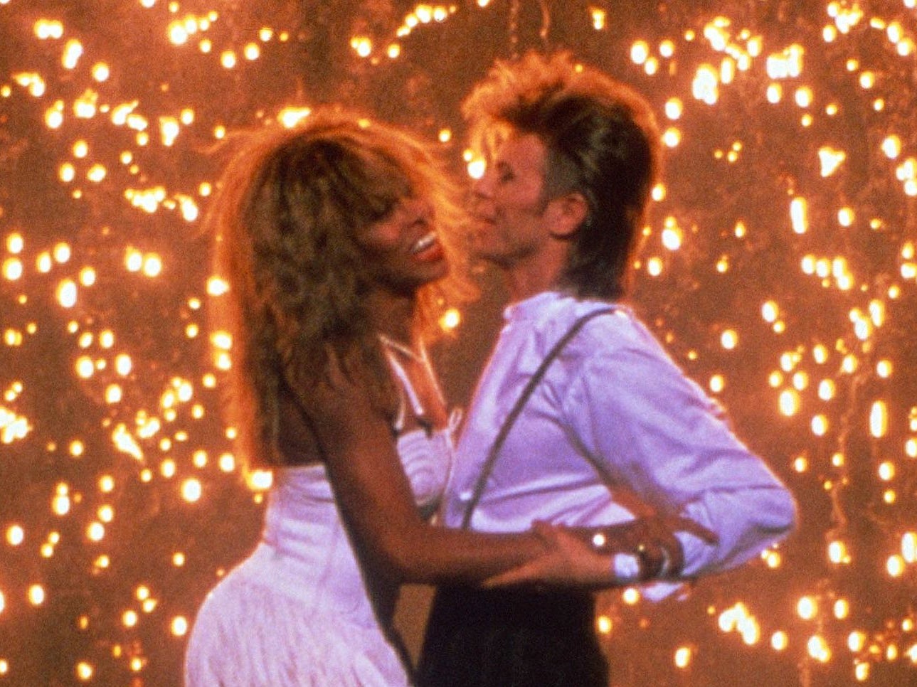 Tina Turner and David Bowie filming a Pepsi Cola advert together in 1987