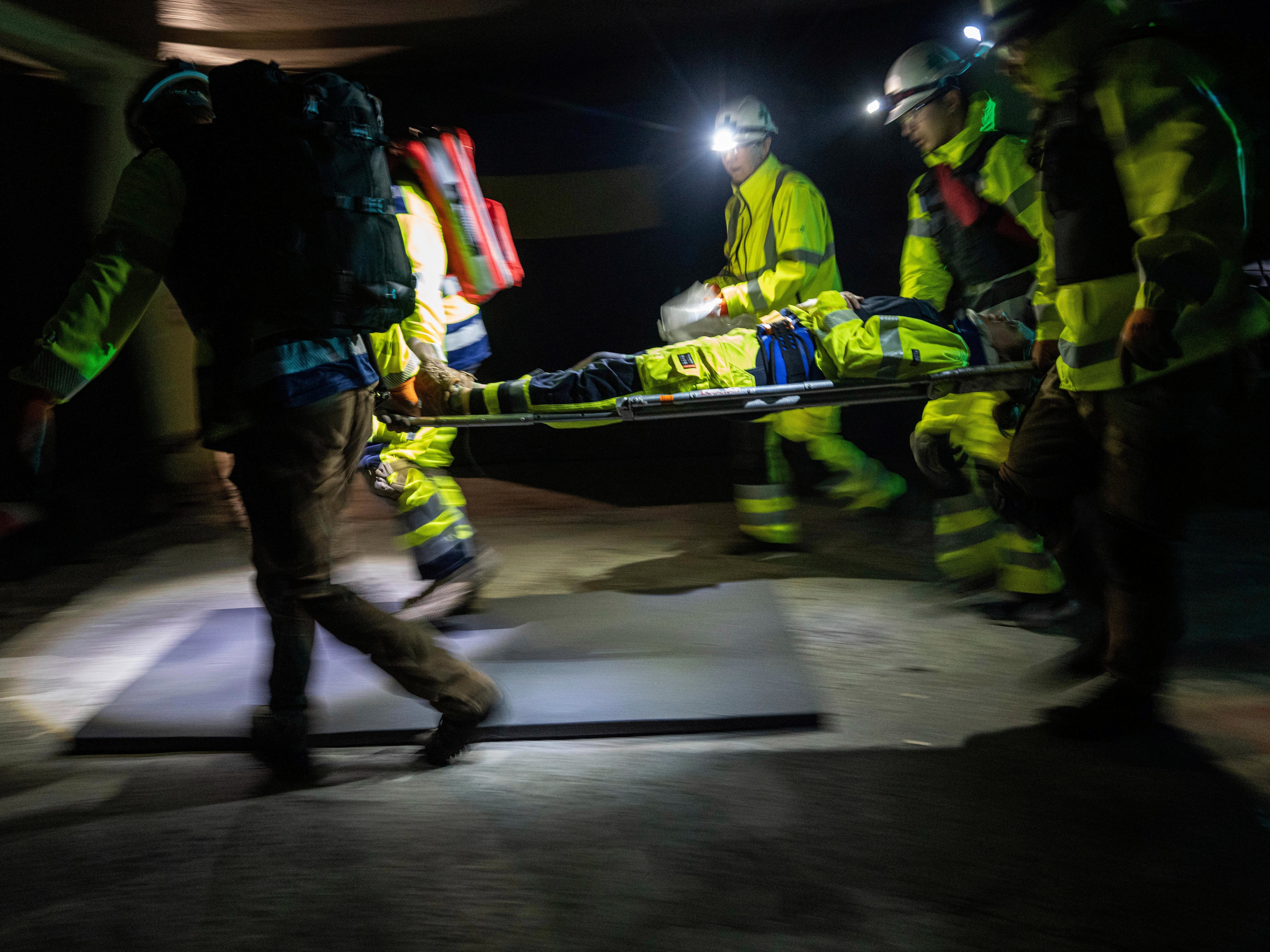 Volunteer rescuers practise the evacuation of Zaporizhia during a training exercise