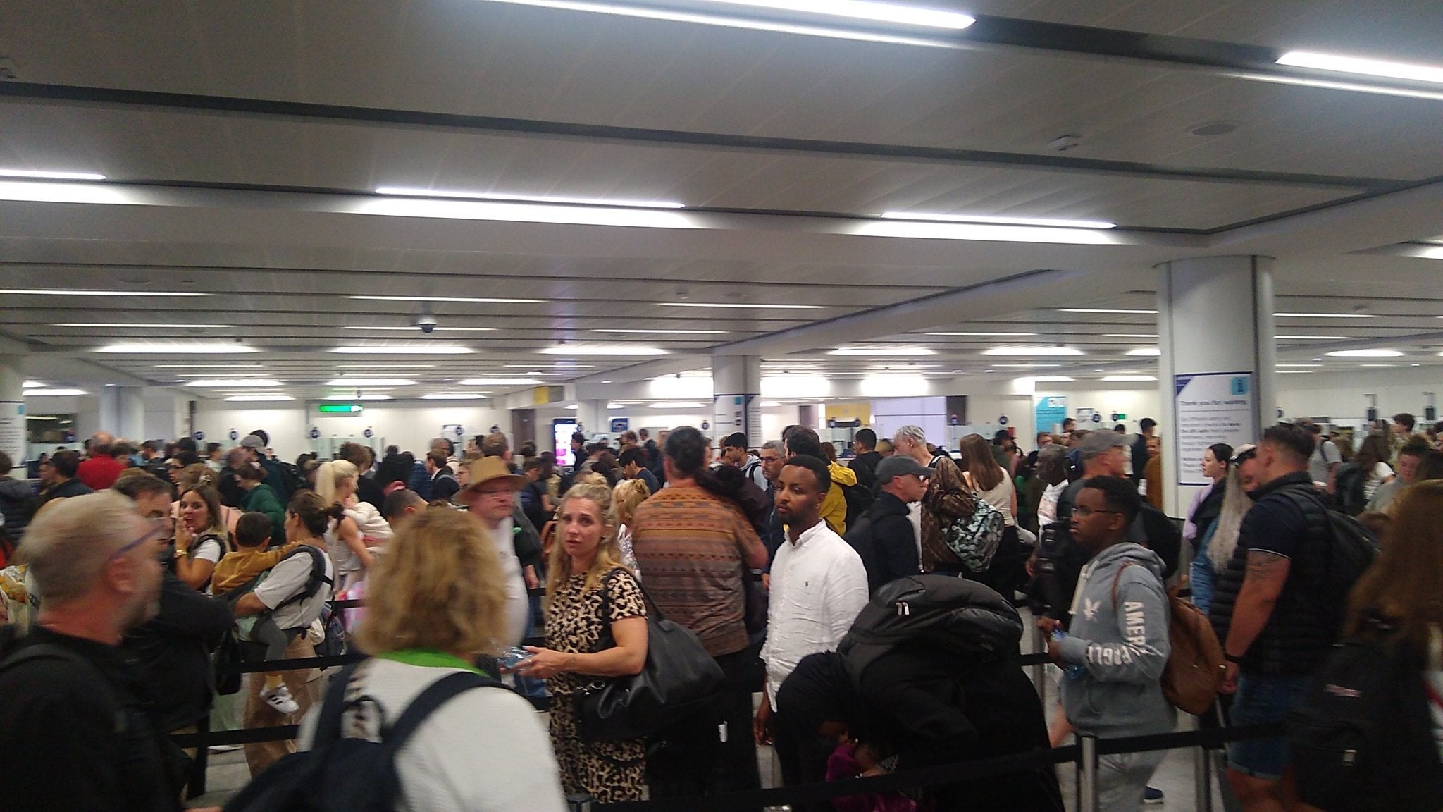 “Unbelievable” and “stiflingly hot” is how a passenger has described their experience at passport control at Gatwick Airport in the early hours of Saturday morning