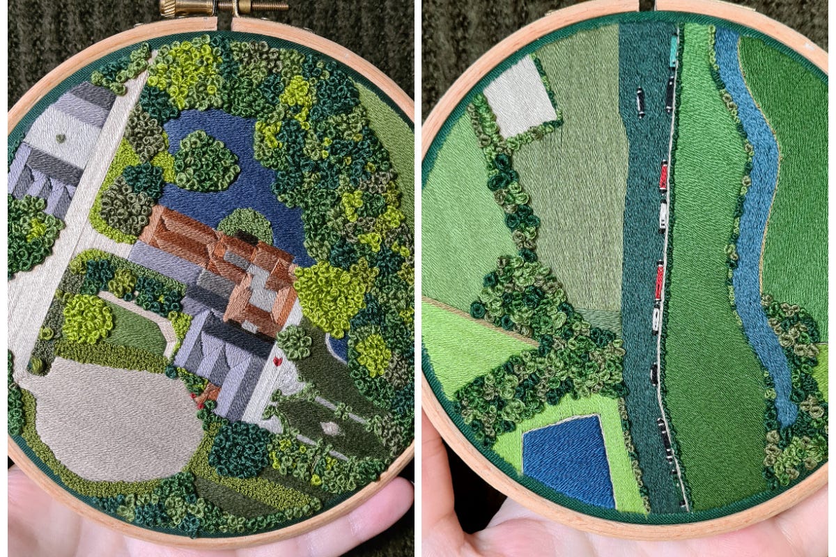 The artist’s Langshott Manor wedding commission next to Cropredy canal landscape (Taylor Brooker/PA)