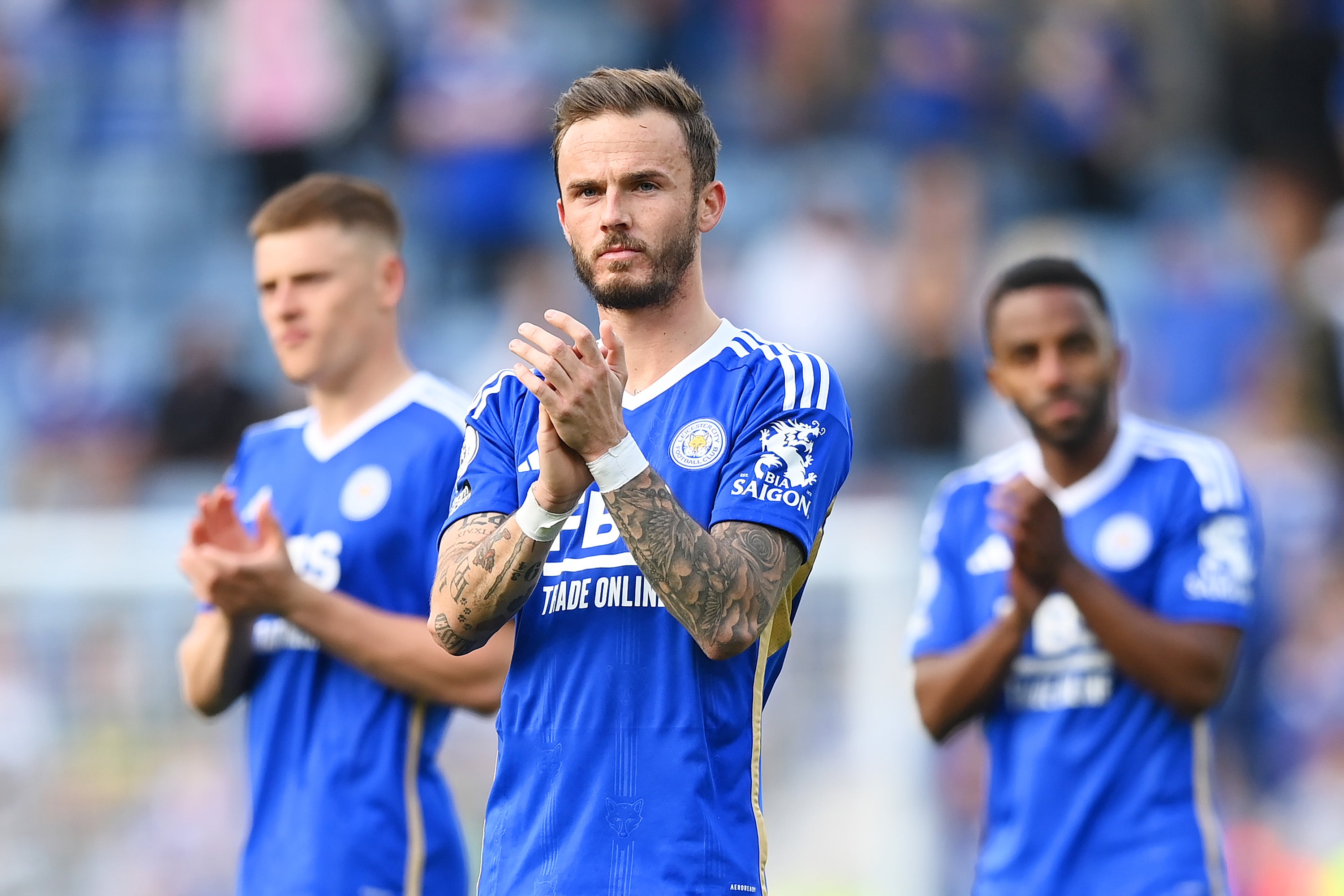 James Maddison of Leicester City looks dejected after relegation