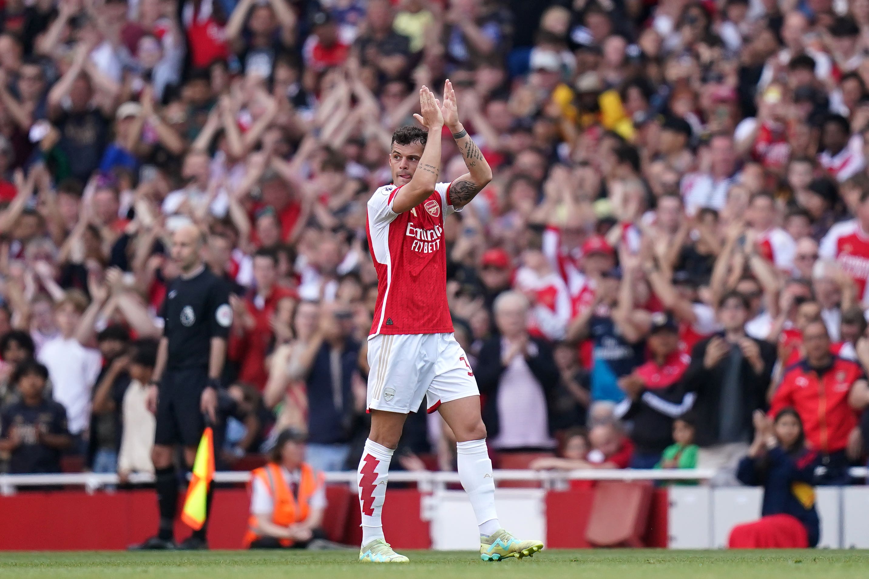 Granit Xhaka played what is set to be his final match for Arsenal (Adam Davy/PA)