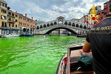 Water in Venice’s Grand Canal turns fluorescent green