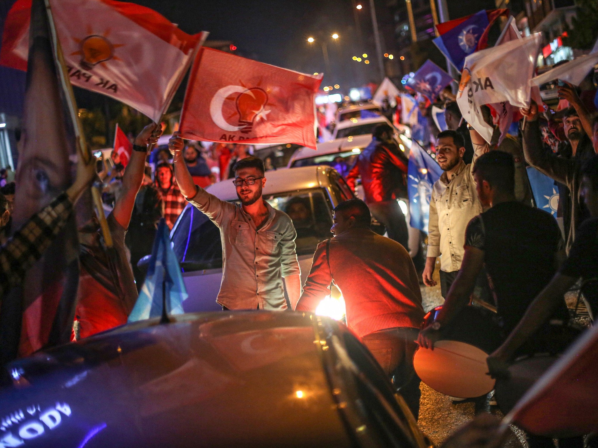 Supporters of President Recep Tayyip Erdogan celebrate in Kahramanmaras