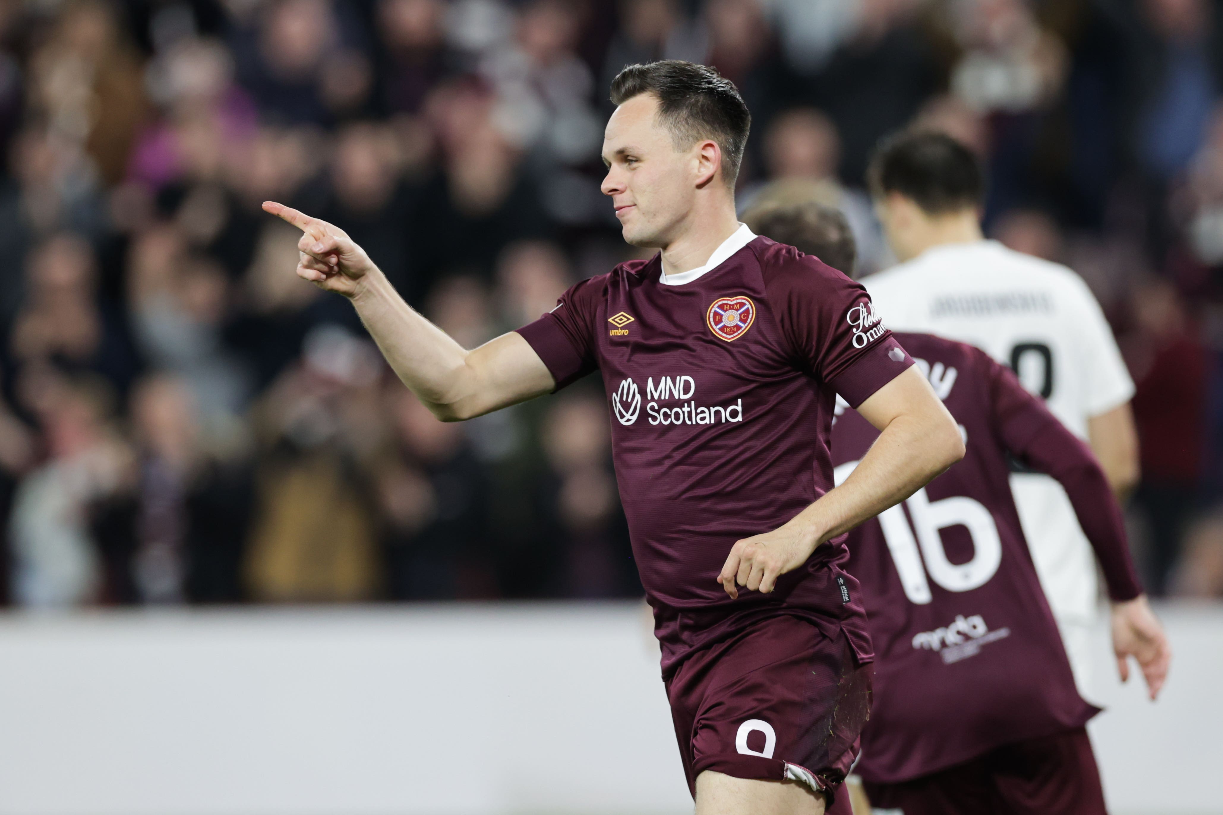 Hearts’ Lawrence Shankland is one of Steve Clarke’s striker options in the squad