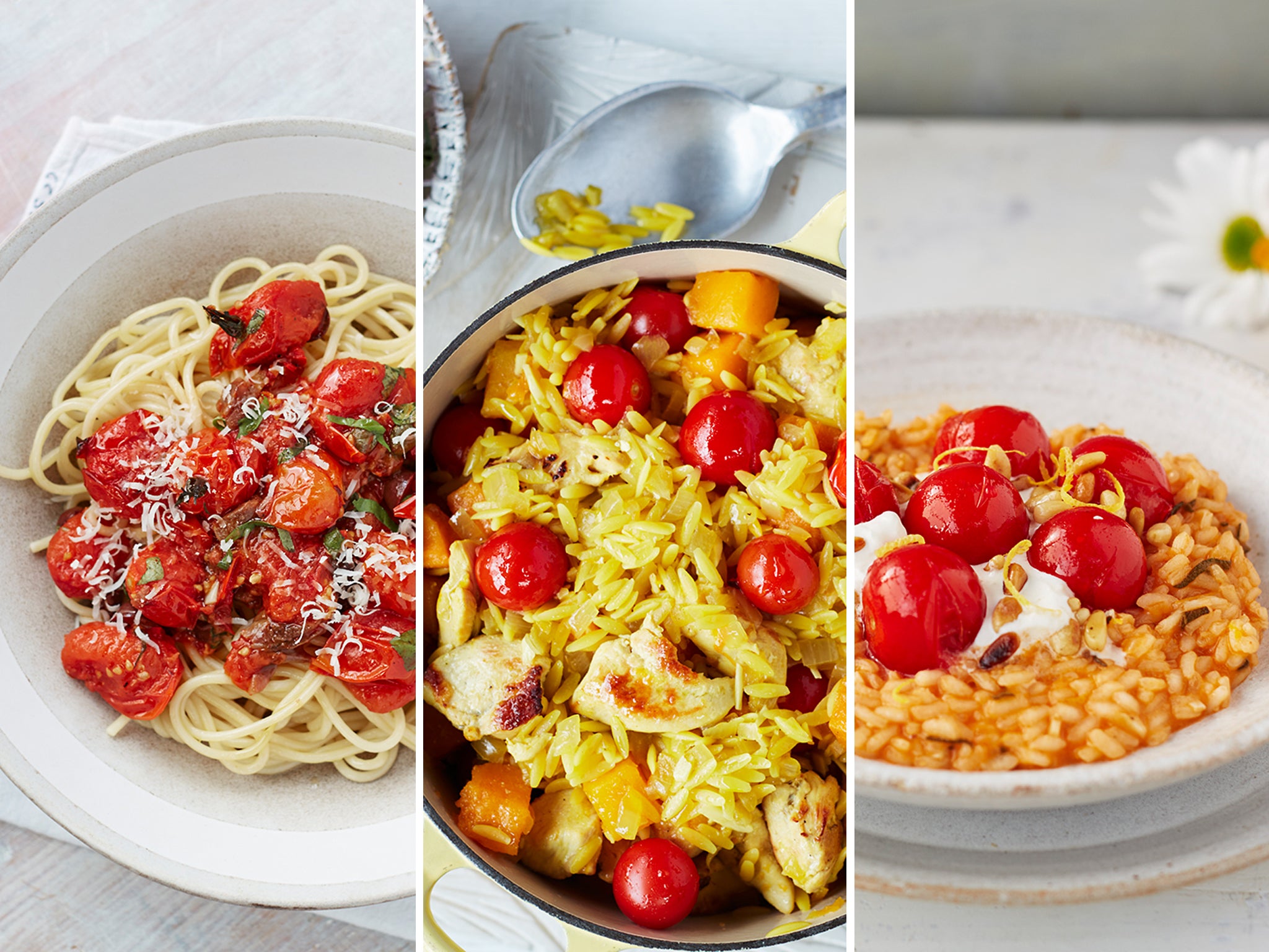 Pasta perfection: puttanesca, saffron orzo stew, and risotto with buratta