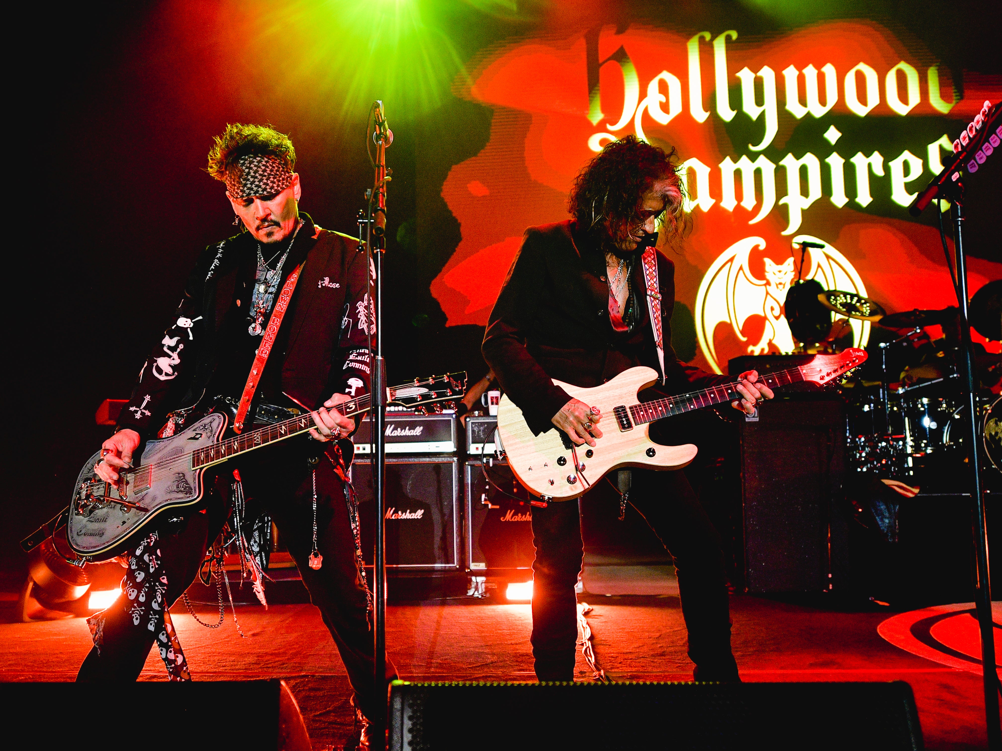 Depp performing with Alice Cooper at a Hollywood Vampires show