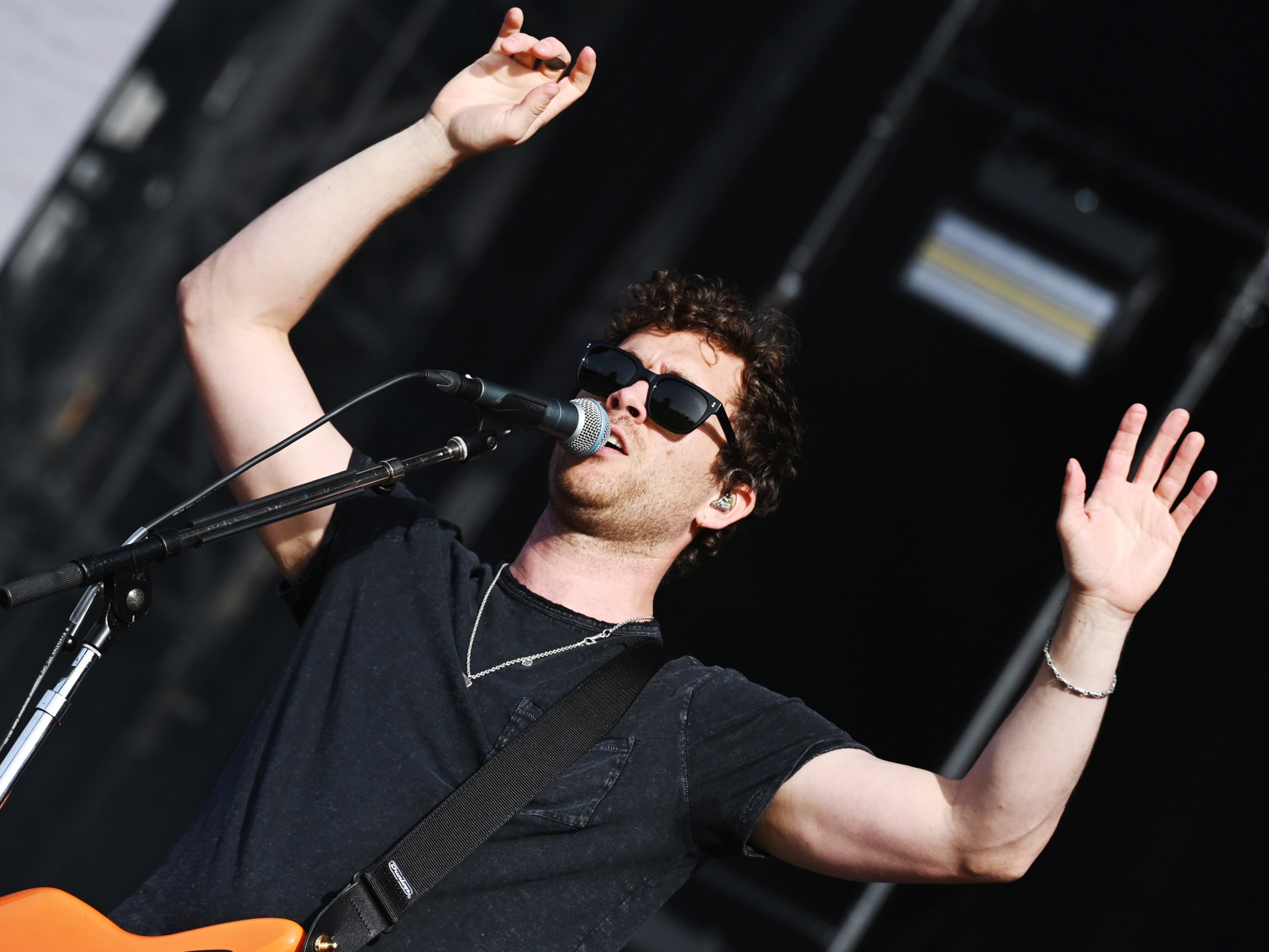 Mike Kerr of Royal Blood onstage at BBC Radio 1 Big Weekend 2023