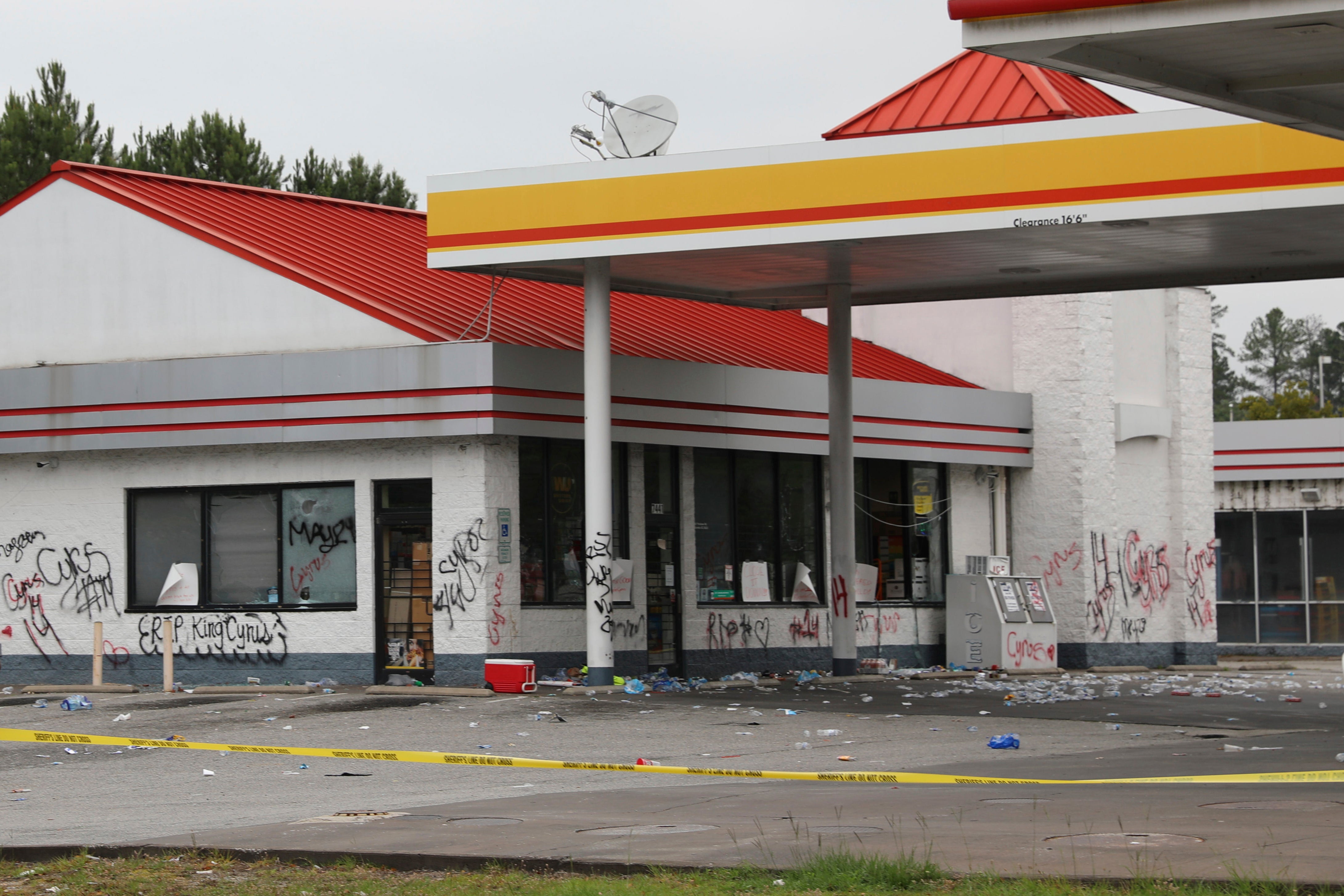 The Xpress Mart Shell station in Columbia, South Carolina, was looted after Sunday’s fatal shooting